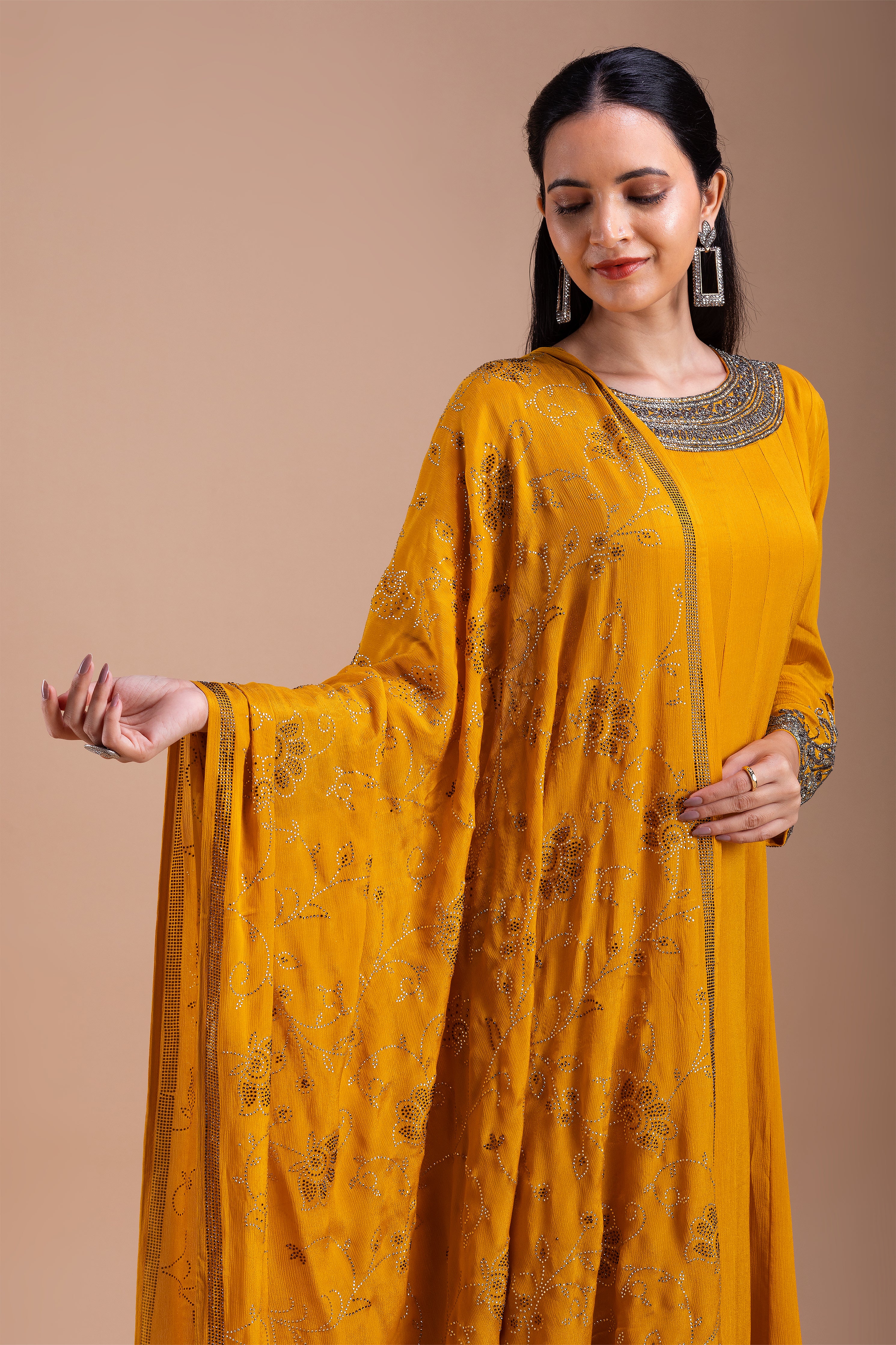 Mustard Embellished Anarkali Suit  Mokshaa