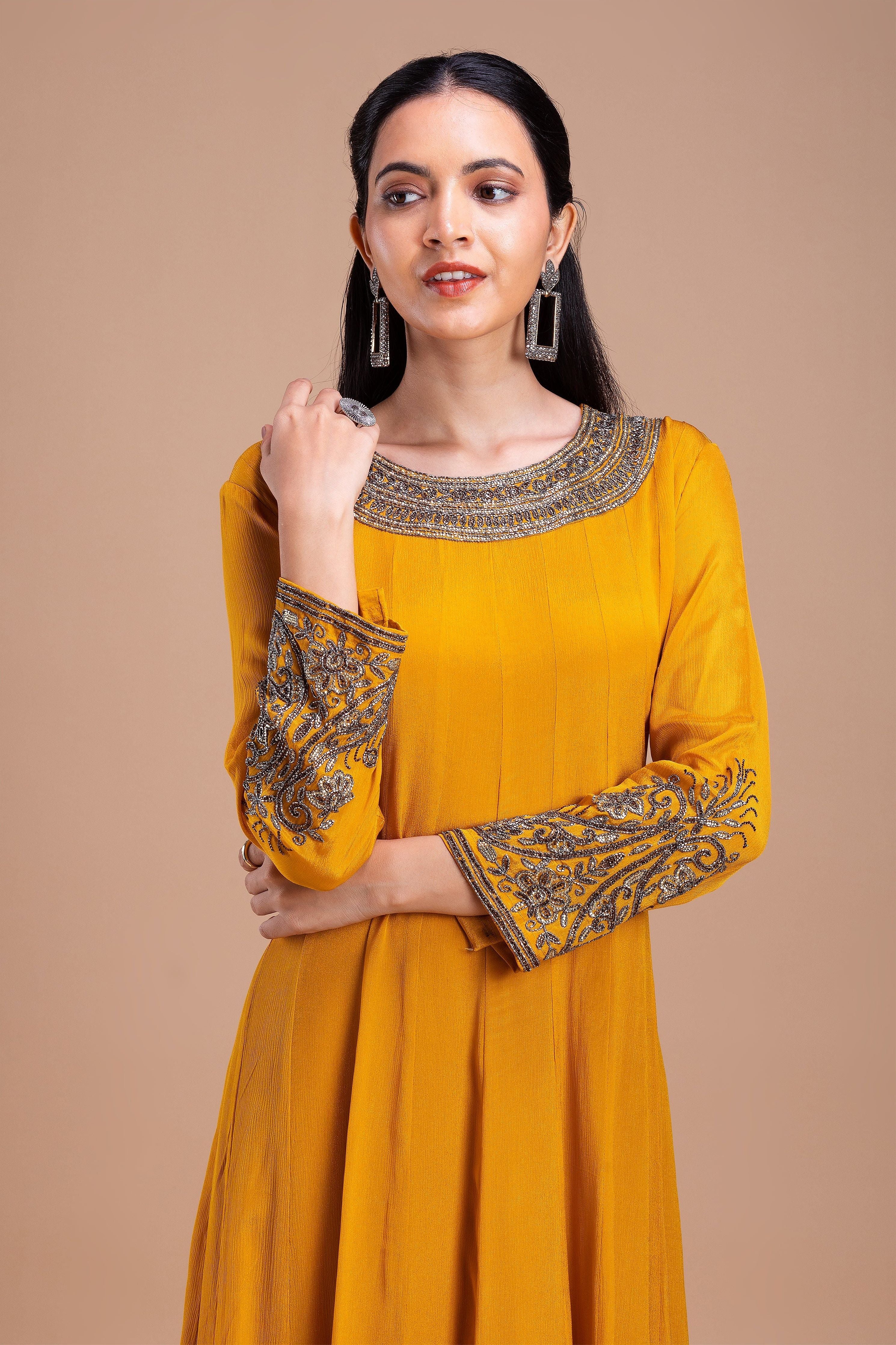 Mustard Embellished Anarkali Suit  Mokshaa