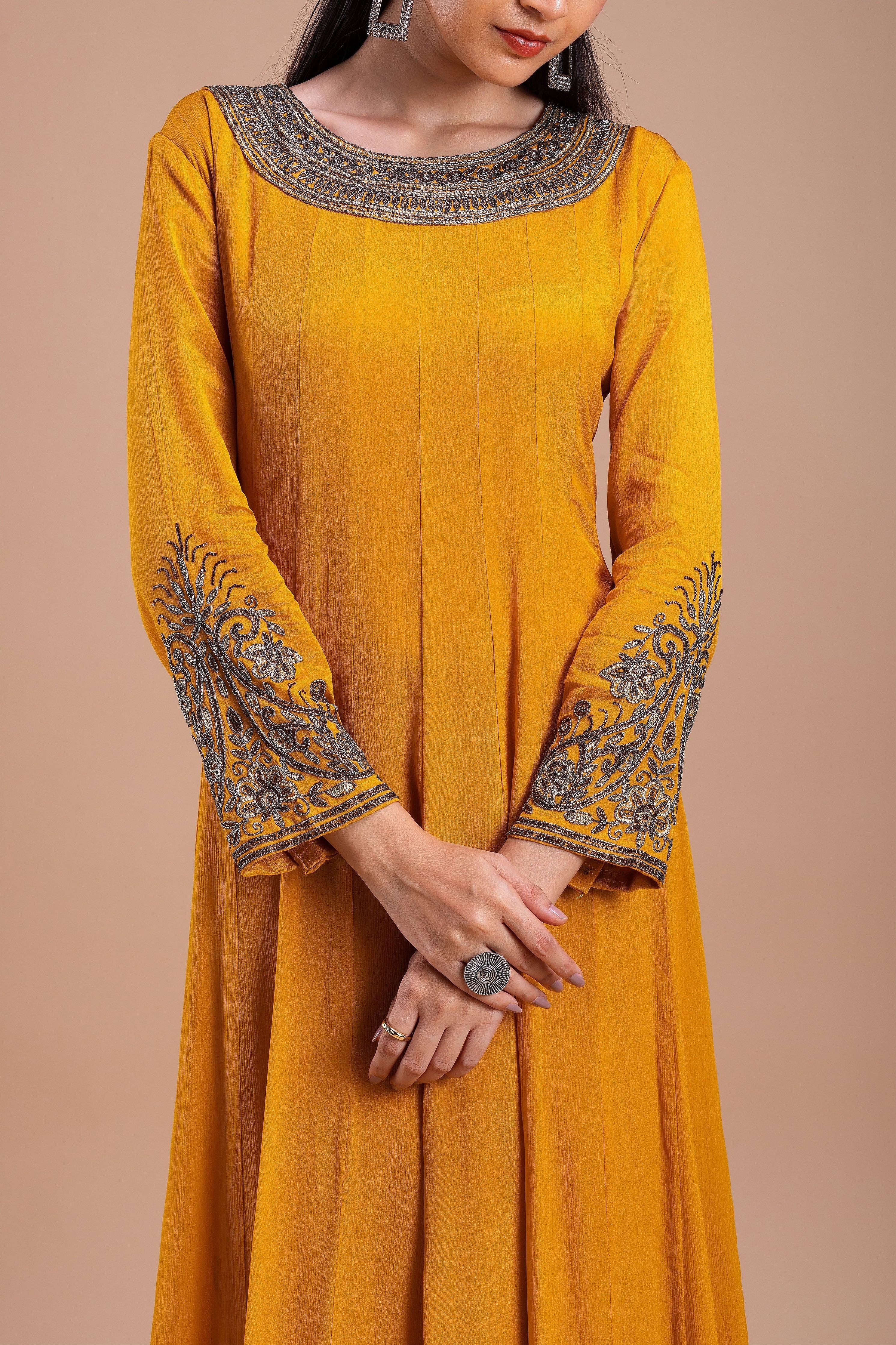 Mustard Embellished Anarkali Suit  Mokshaa