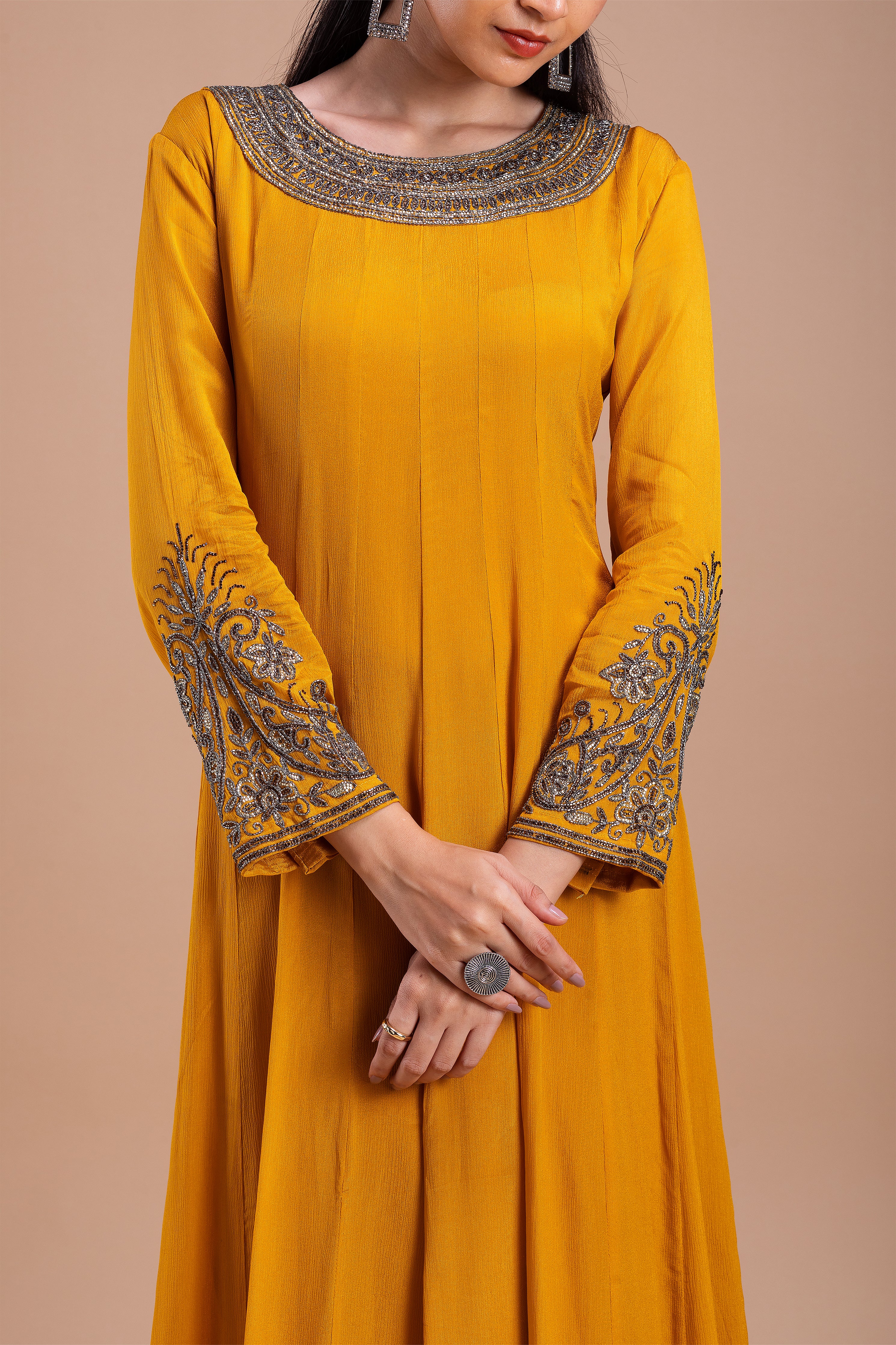 Mustard Embellished Anarkali Suit  Mokshaa