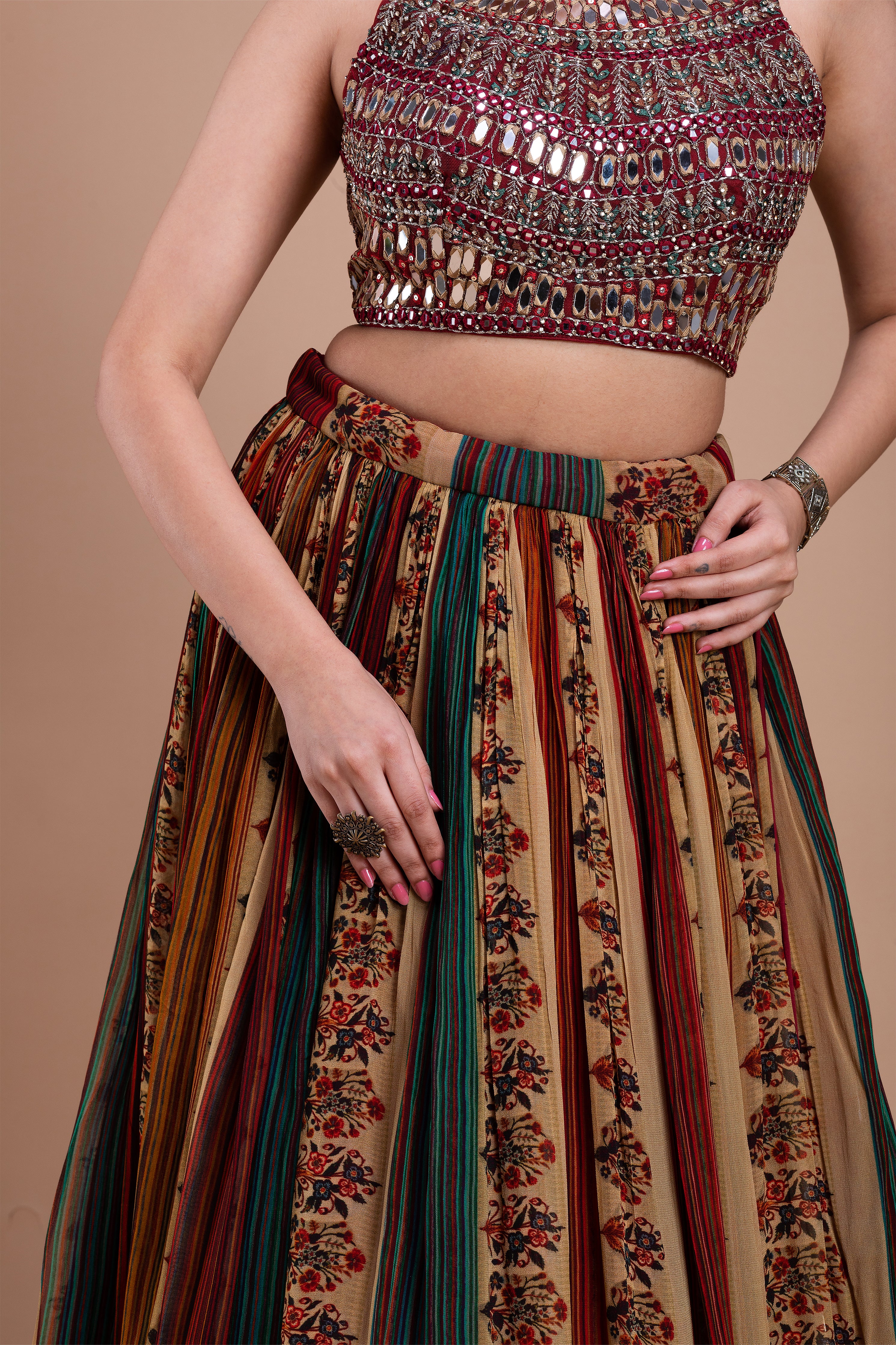 Multicolored Floral Lehenga Set  Mokshaa