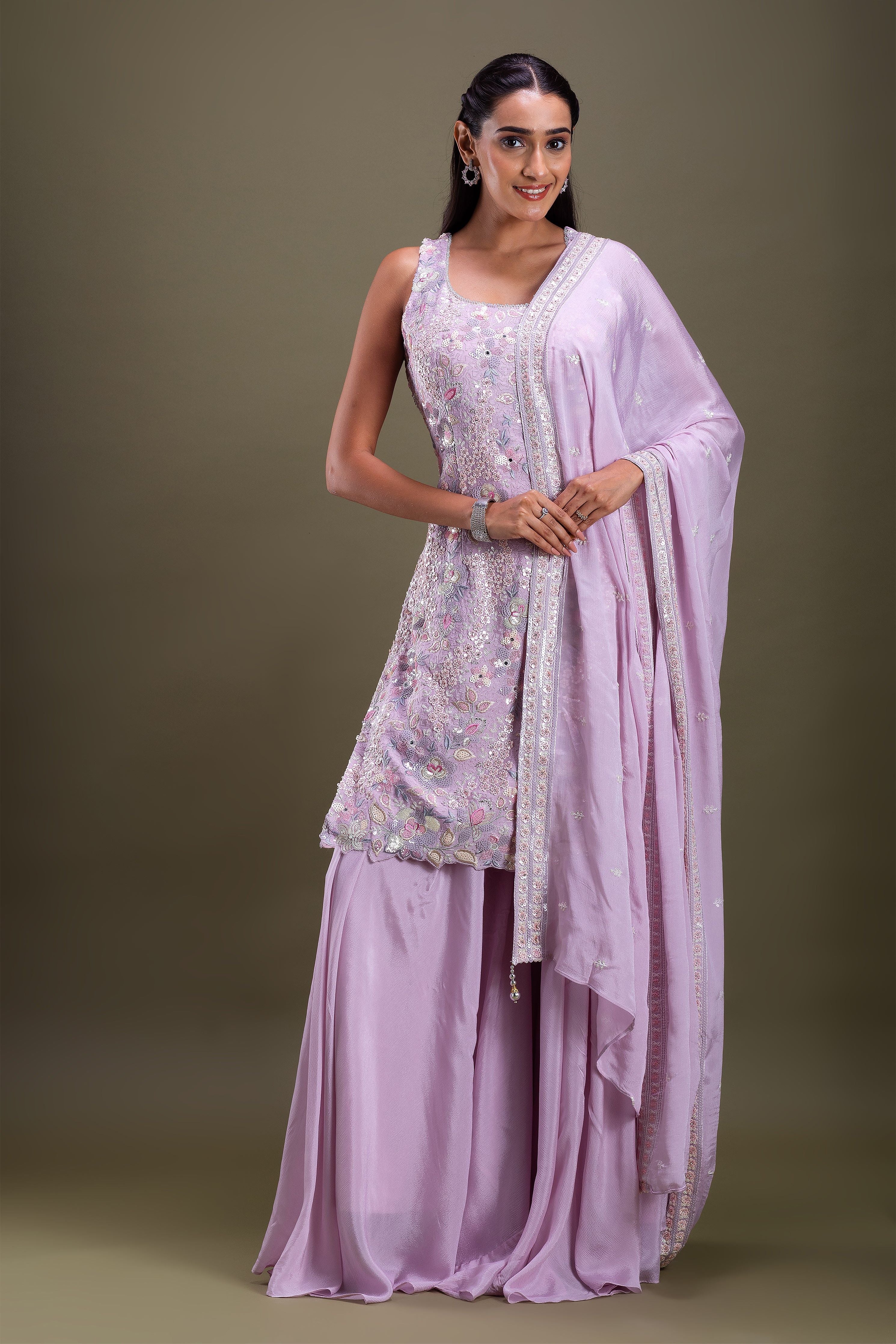 Lavender Embroidered Sharara Set聽 Mokshaa