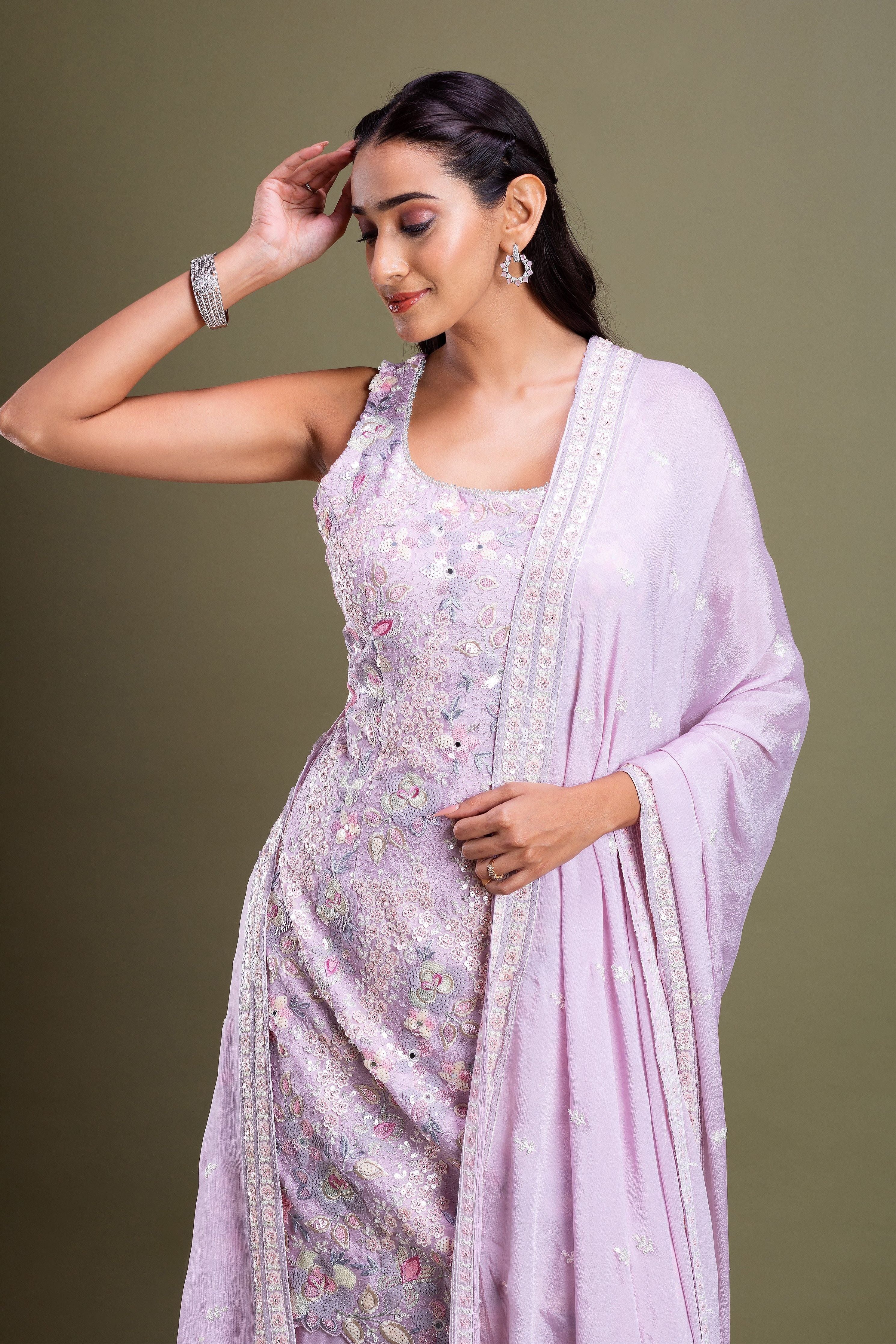 Lavender Embroidered Sharara Set  Mokshaa