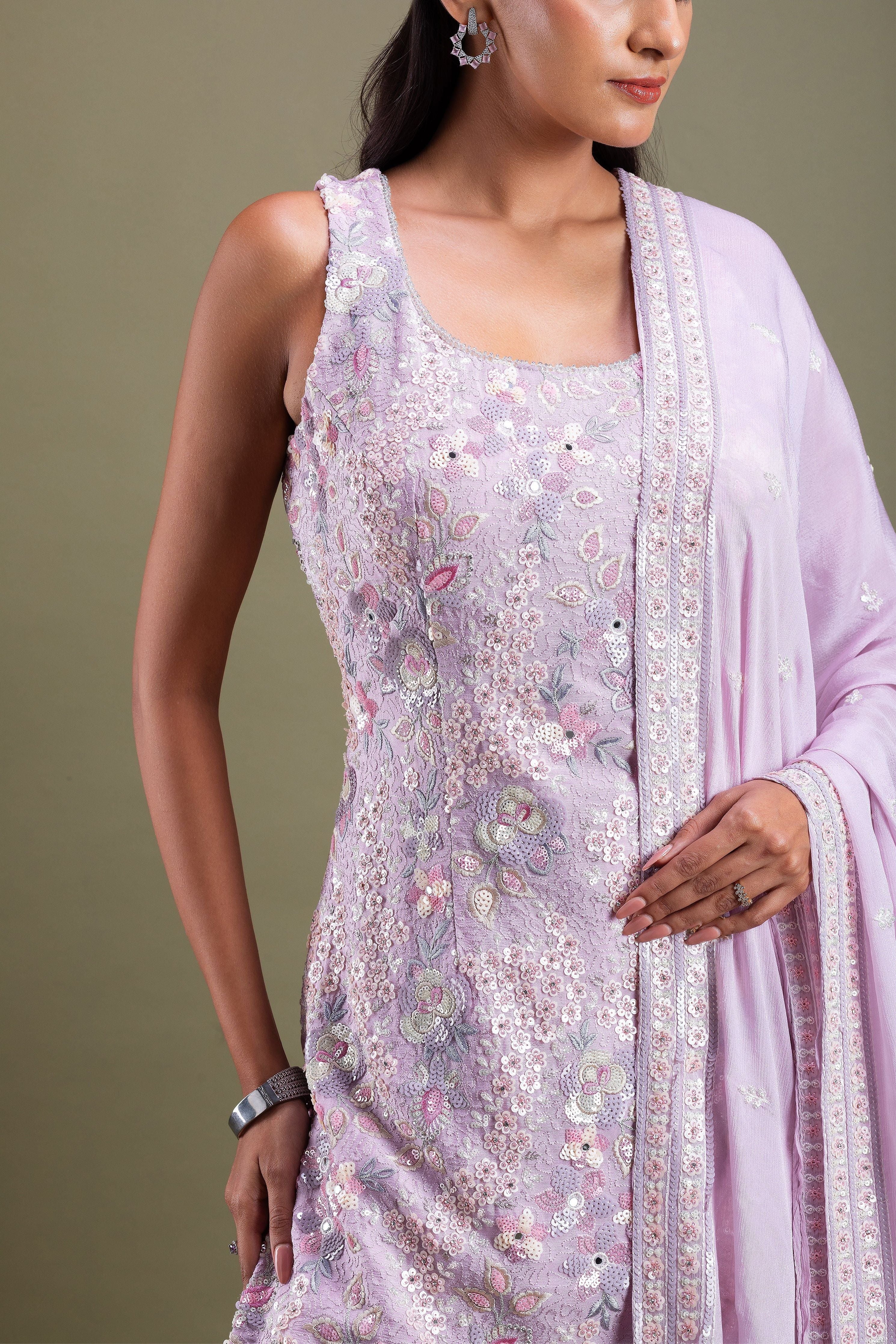 Lavender Embroidered Sharara Set  Mokshaa