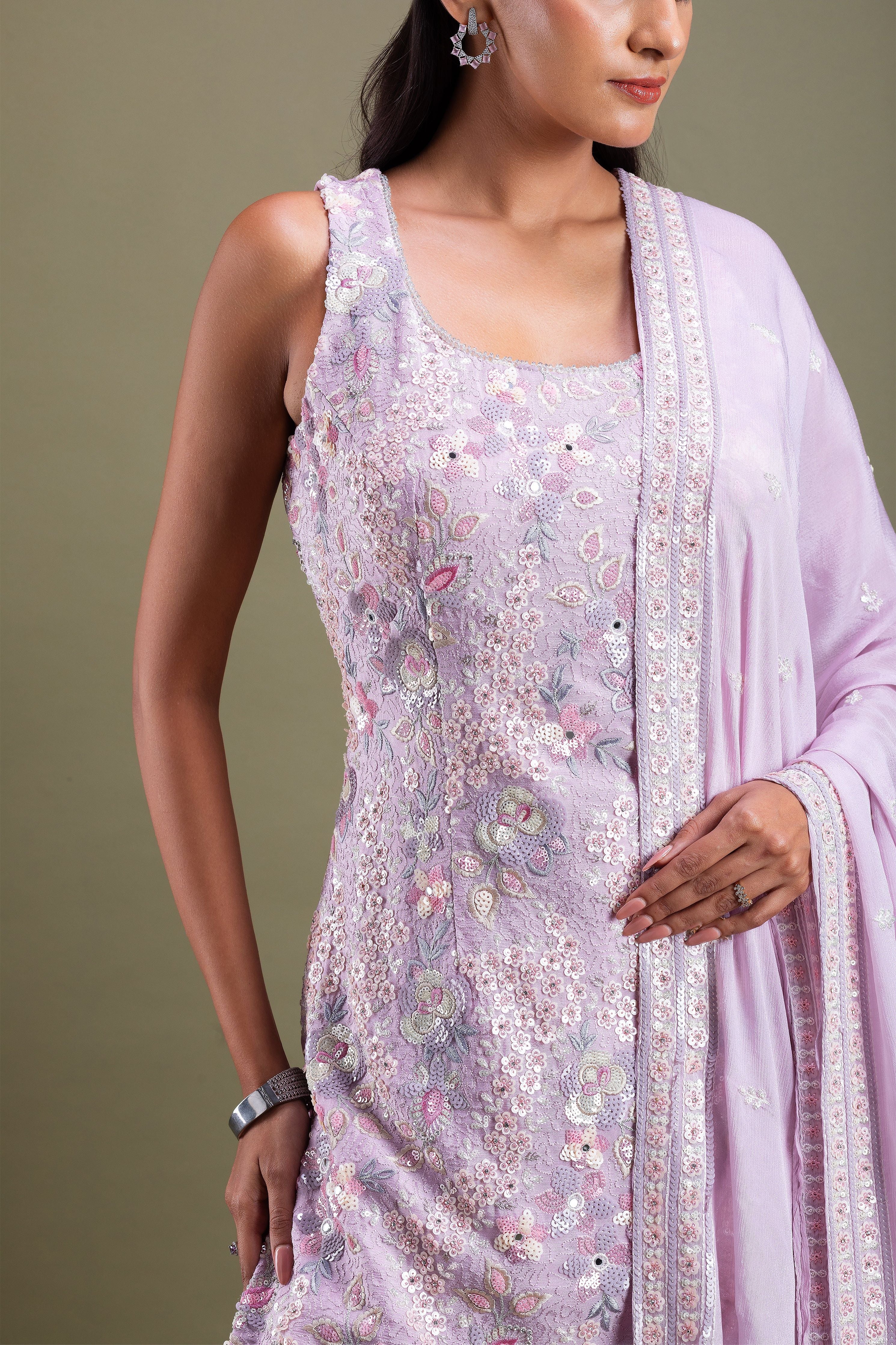 Lavender Embroidered Sharara Set聽 Mokshaa