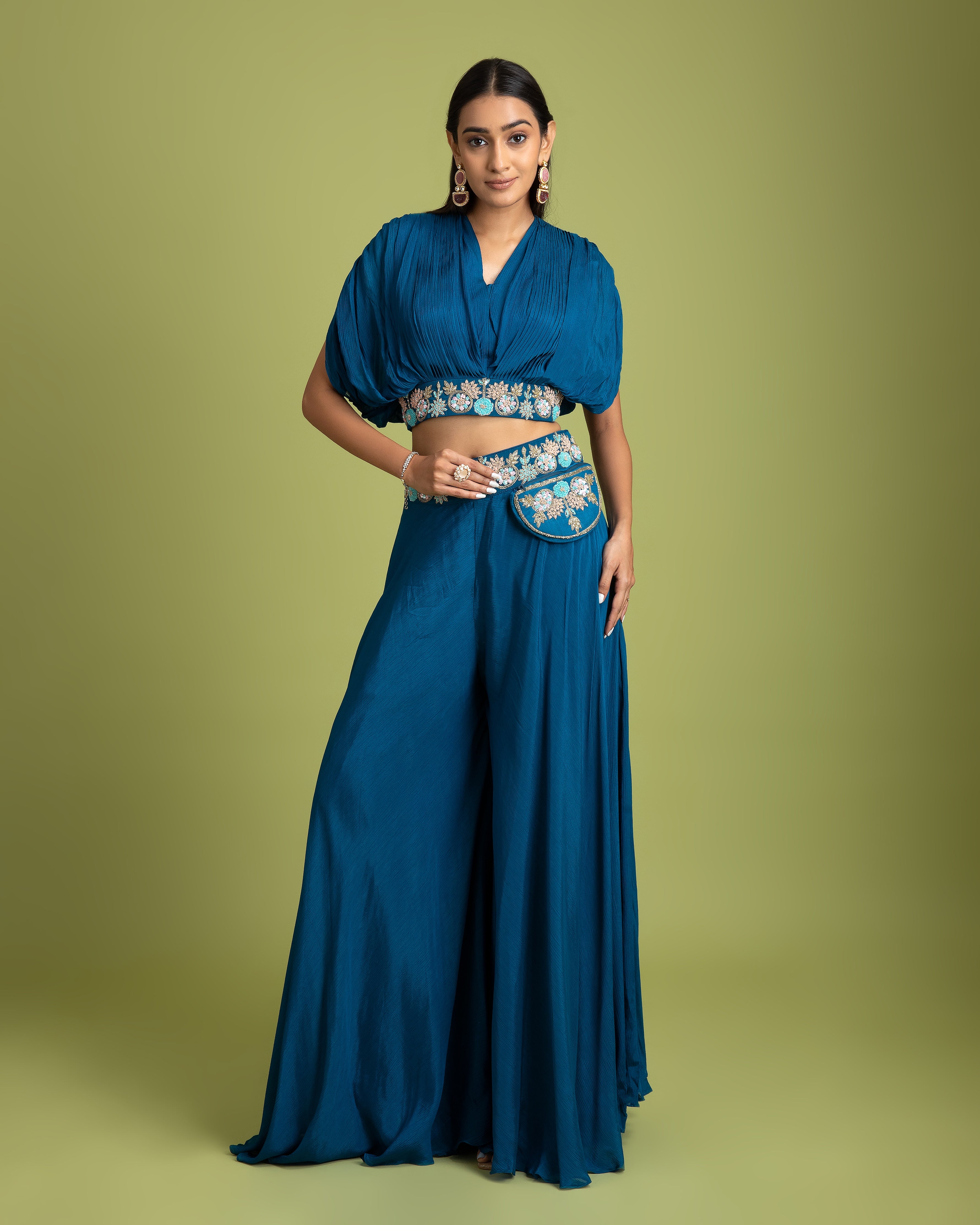 Royal Blue crop top and palazzo set - Mokshaa