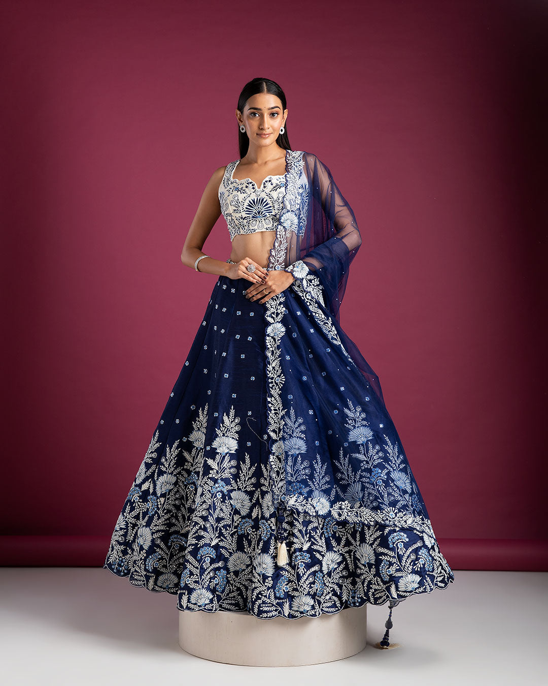 Navy Blue Raw Silk Lehenga Set - Mokshaa