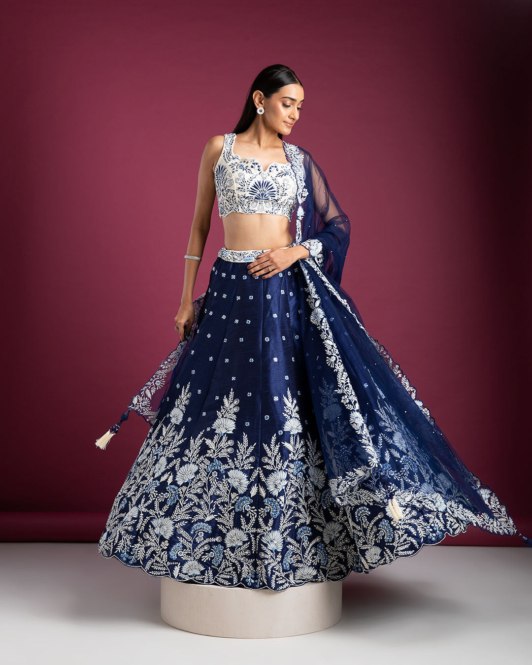 Navy Blue Raw Silk Lehenga Set - Mokshaa