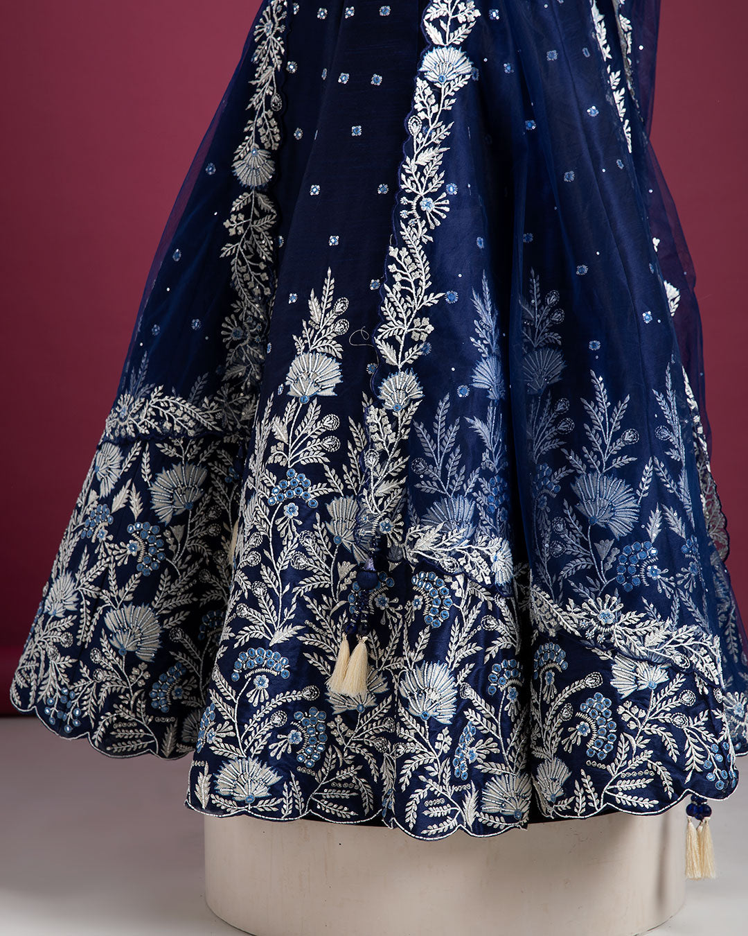 Navy Blue Raw Silk Lehenga Set - Mokshaa