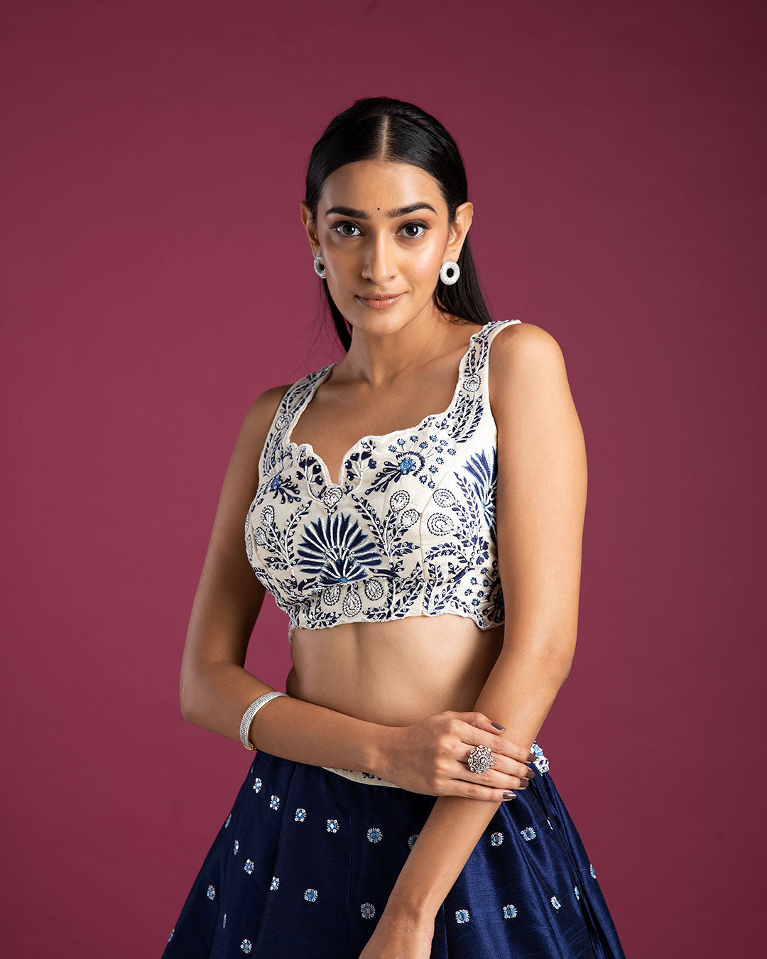 Navy Blue Raw Silk Lehenga Set - Mokshaa