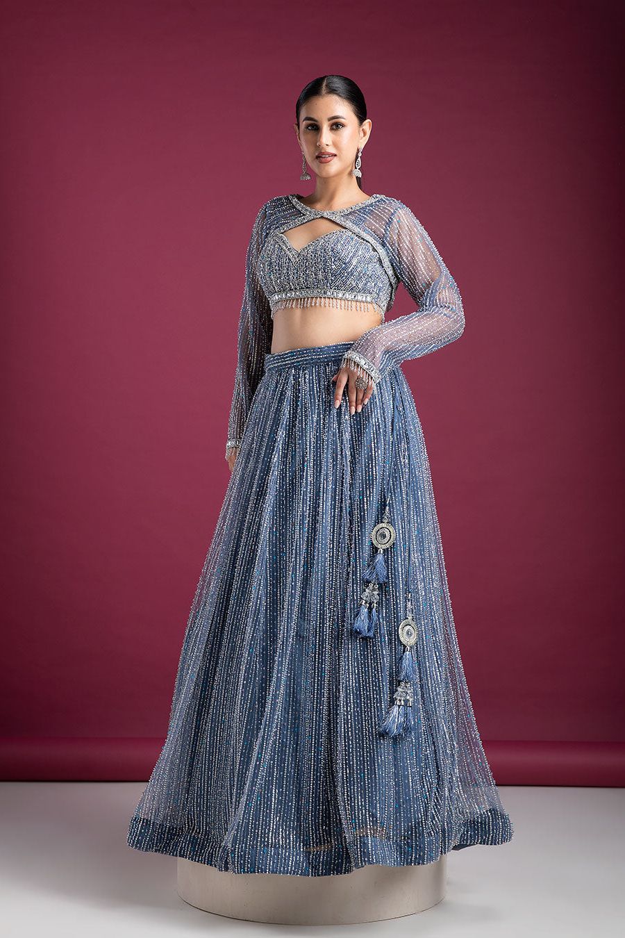 Midnight Blue Embellished Lehenga - Mokshaa