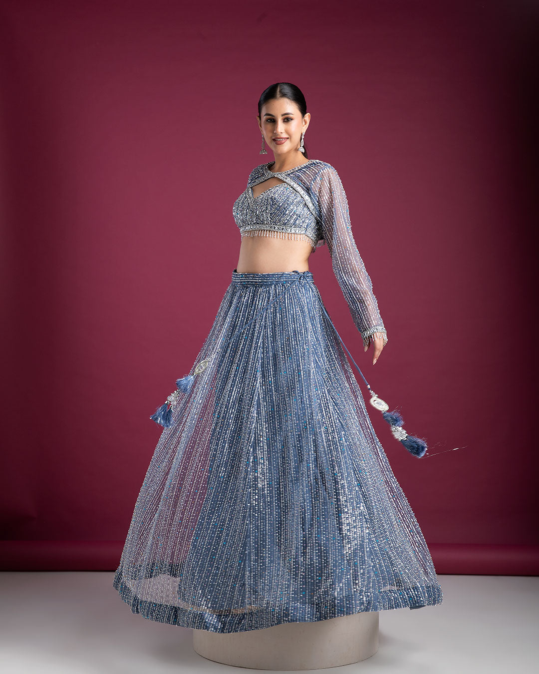 Midnight Blue Embellished Lehenga - Mokshaa