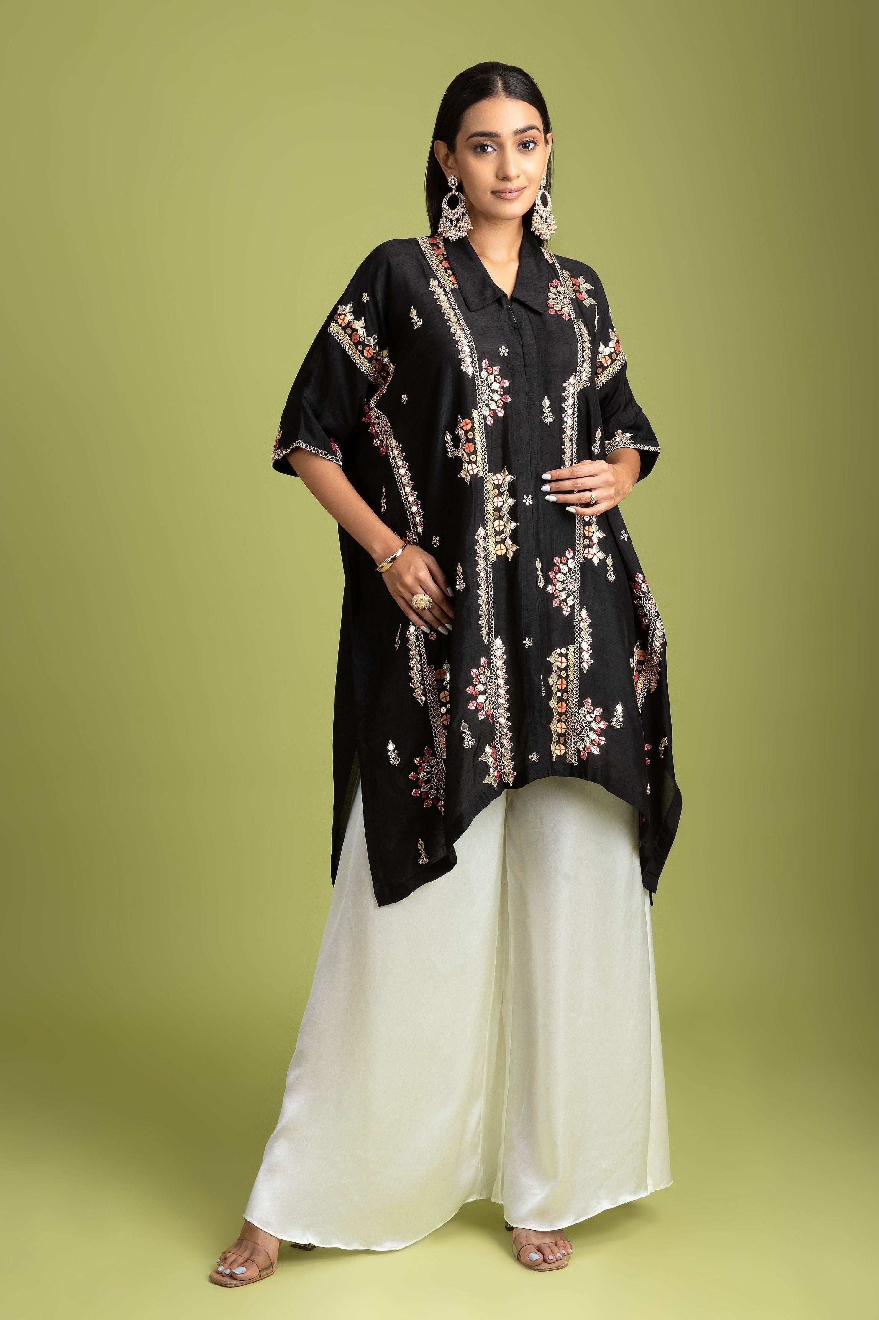 Black Silk Kaftaan Into-Western - Mokshaa