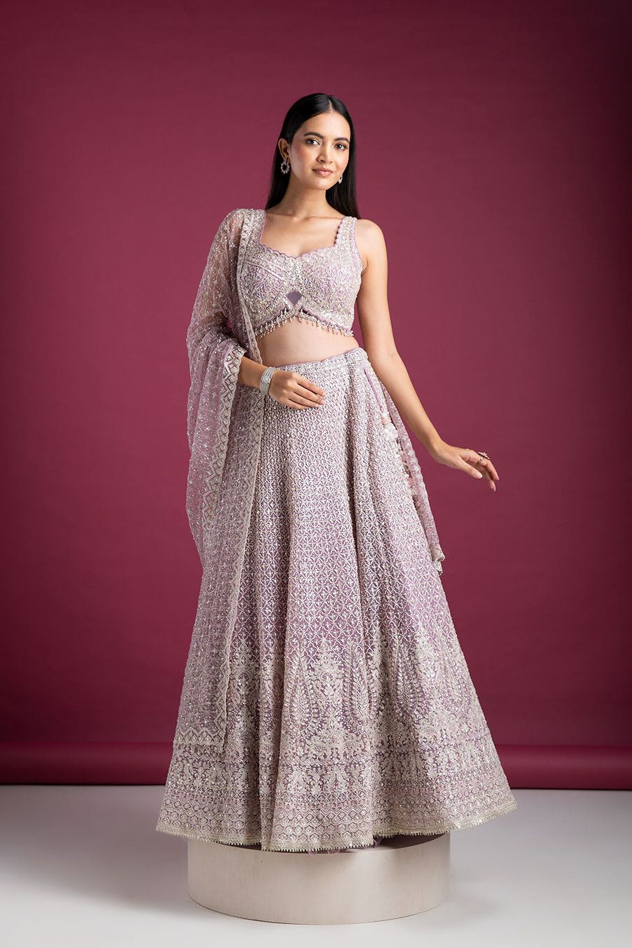 Pastel Lilac Intricately Embroidered Bridal Lehenga - Mokshaa