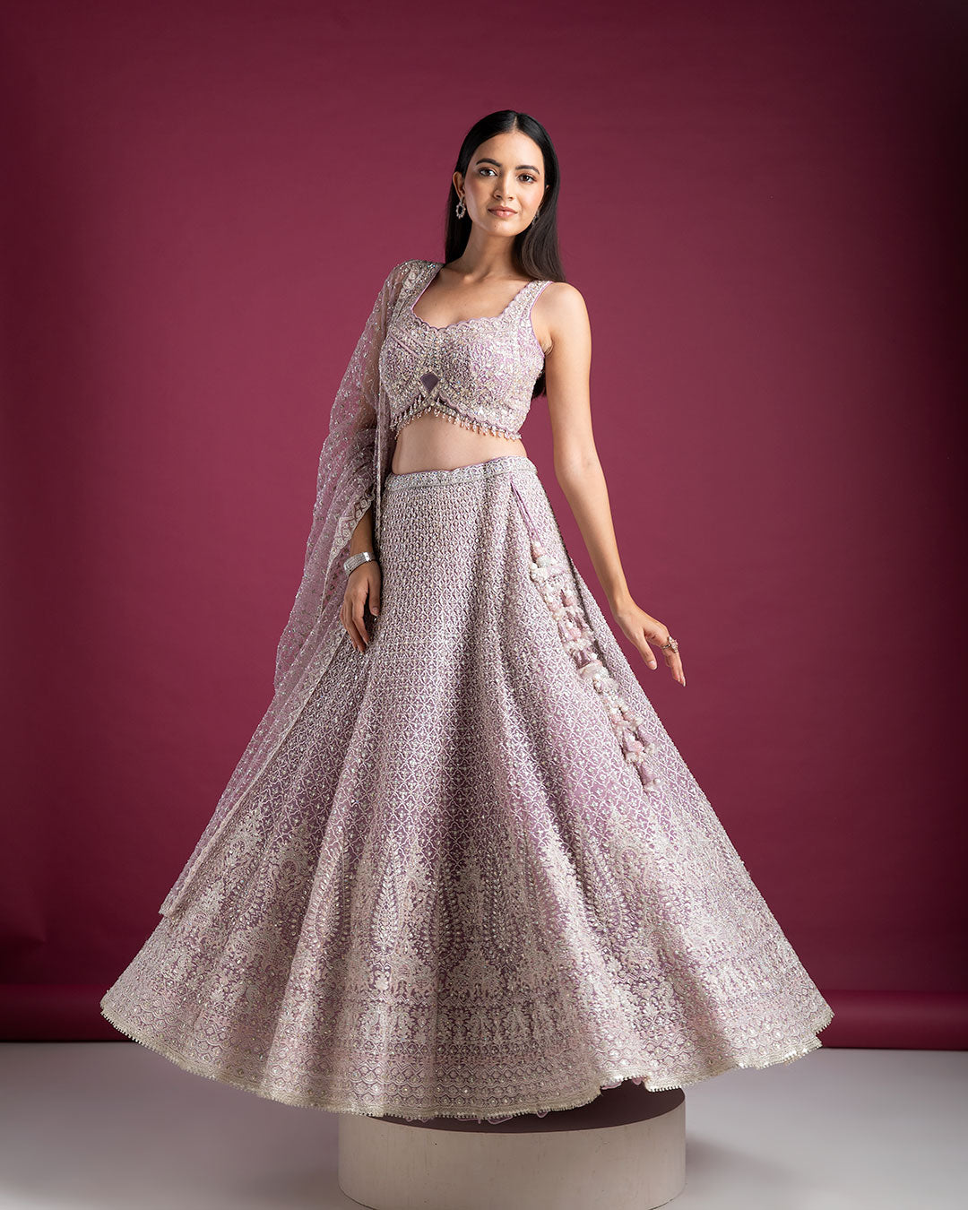 Pastel Lilac Intricately Embroidered Bridal Lehenga - Mokshaa