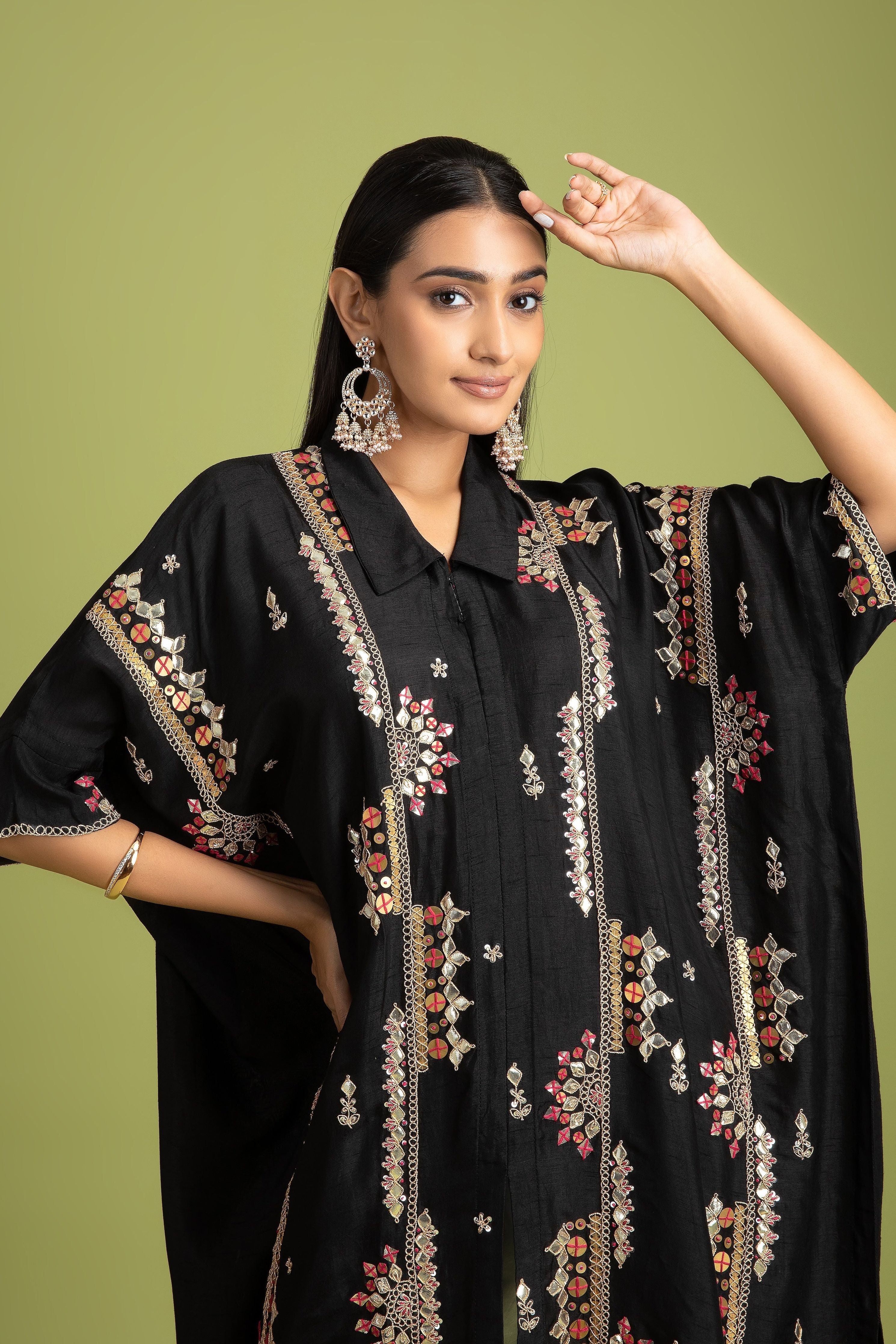 Black Silk Kaftaan Into-Western - Mokshaa