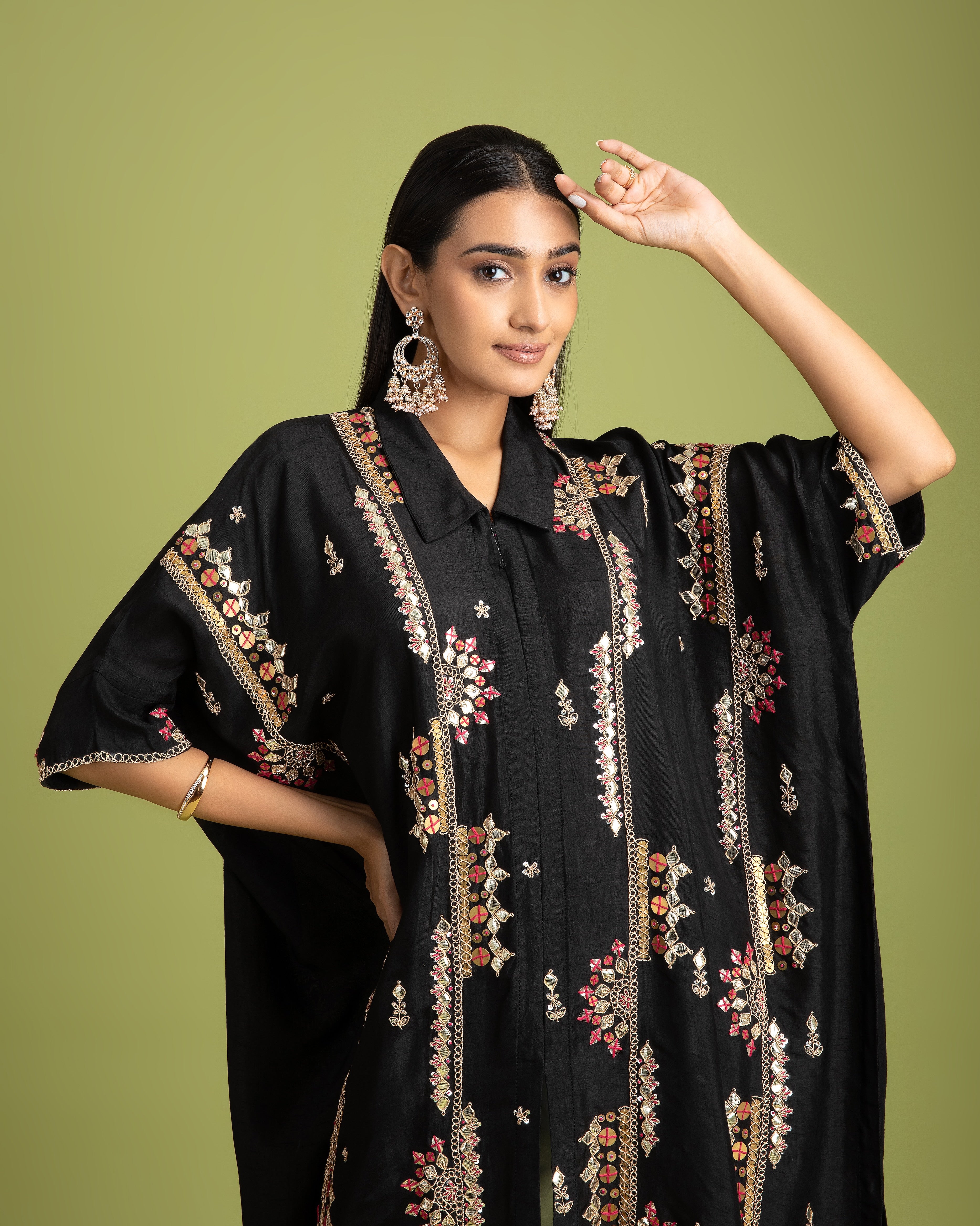 Black Silk Kaftaan Into-Western - Mokshaa