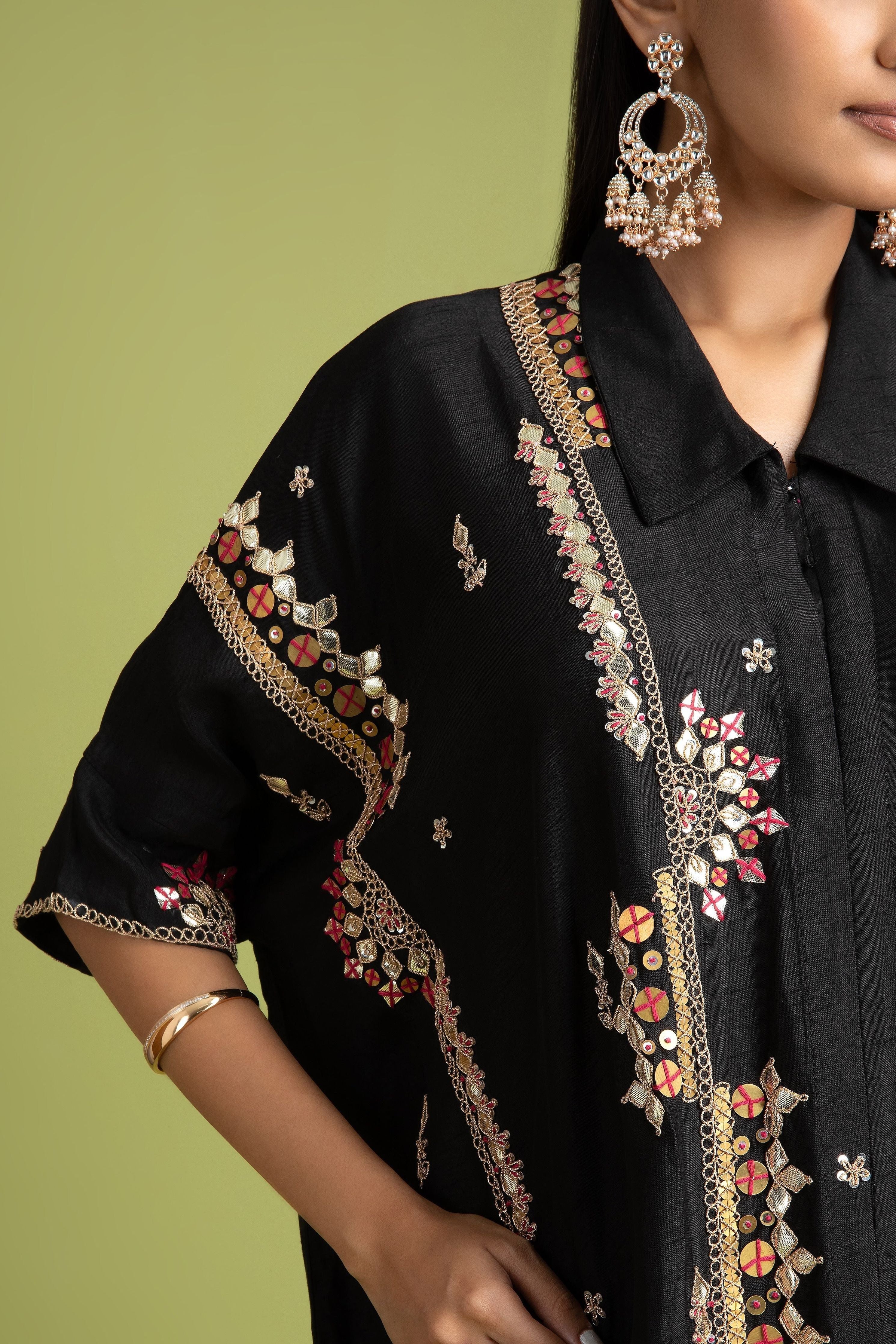 Black Silk Kaftaan Into-Western - Mokshaa