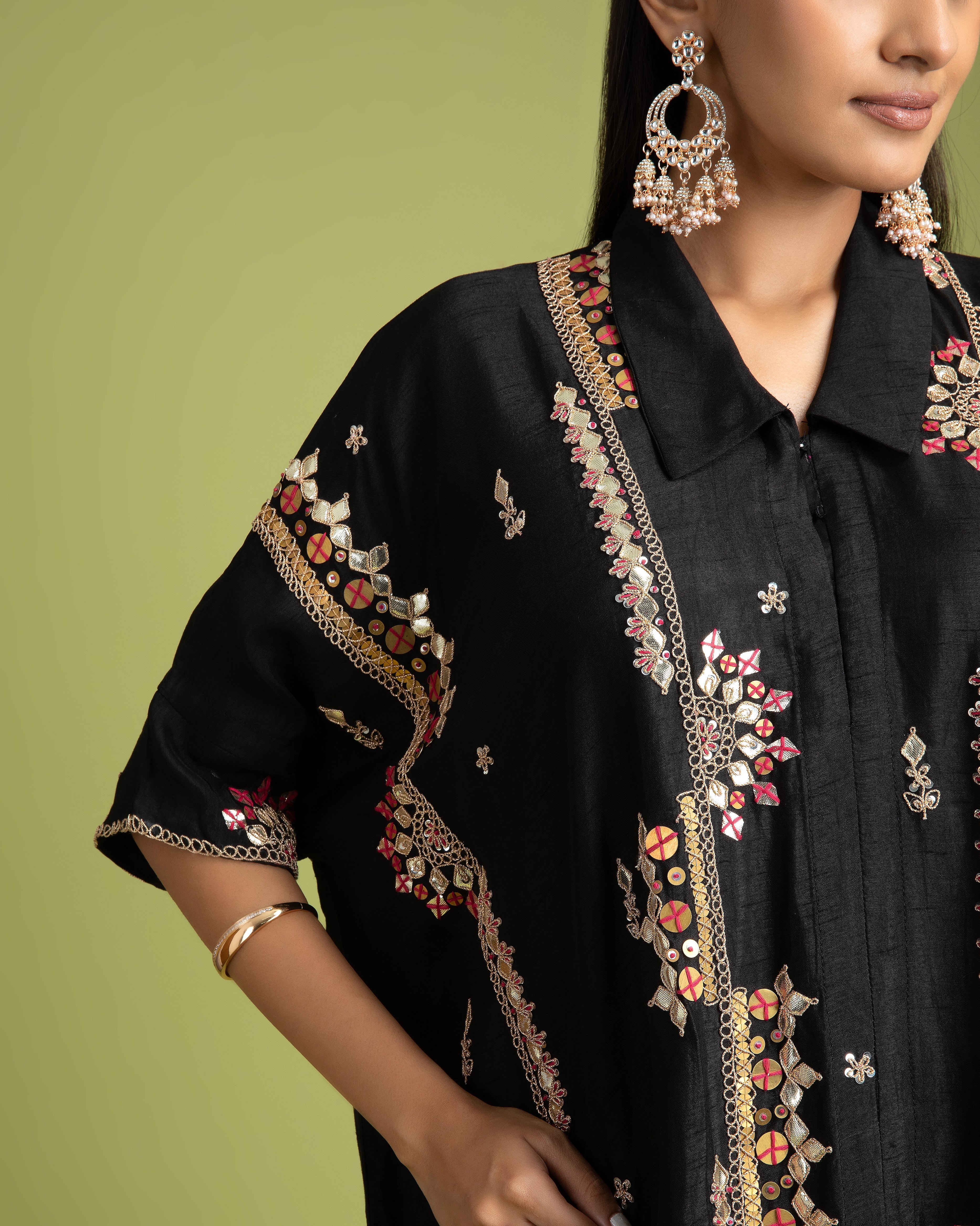 Black Silk Kaftaan Into-Western - Mokshaa