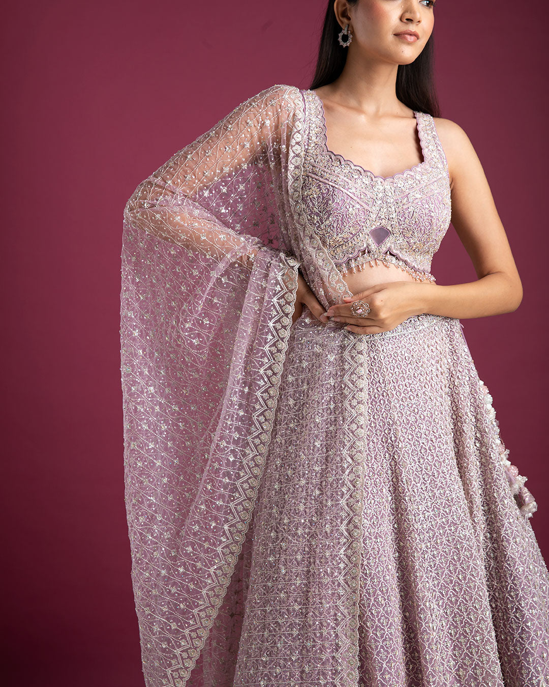 Pastel Lilac Intricately Embroidered Bridal Lehenga - Mokshaa