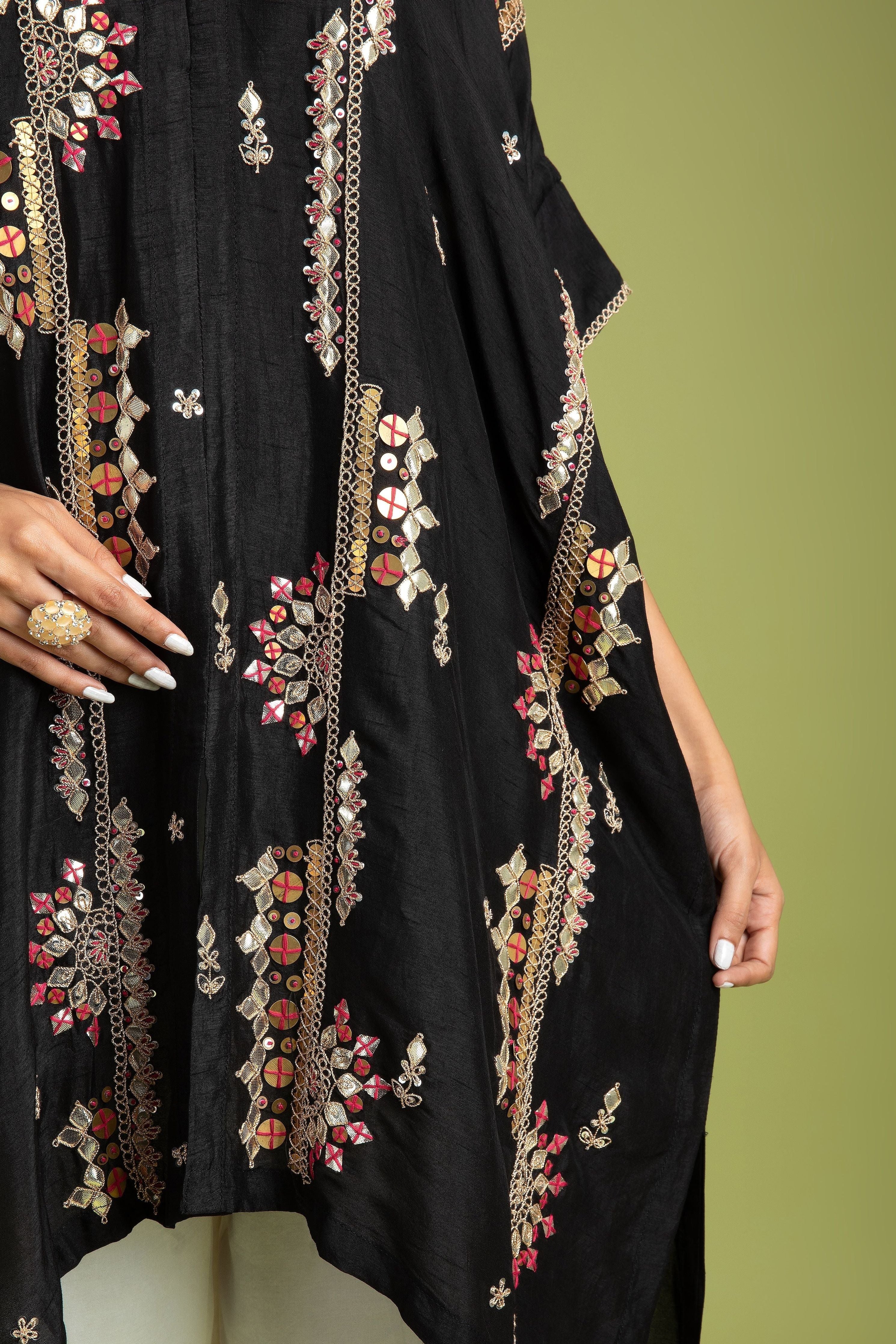 Black Silk Kaftaan Into-Western - Mokshaa