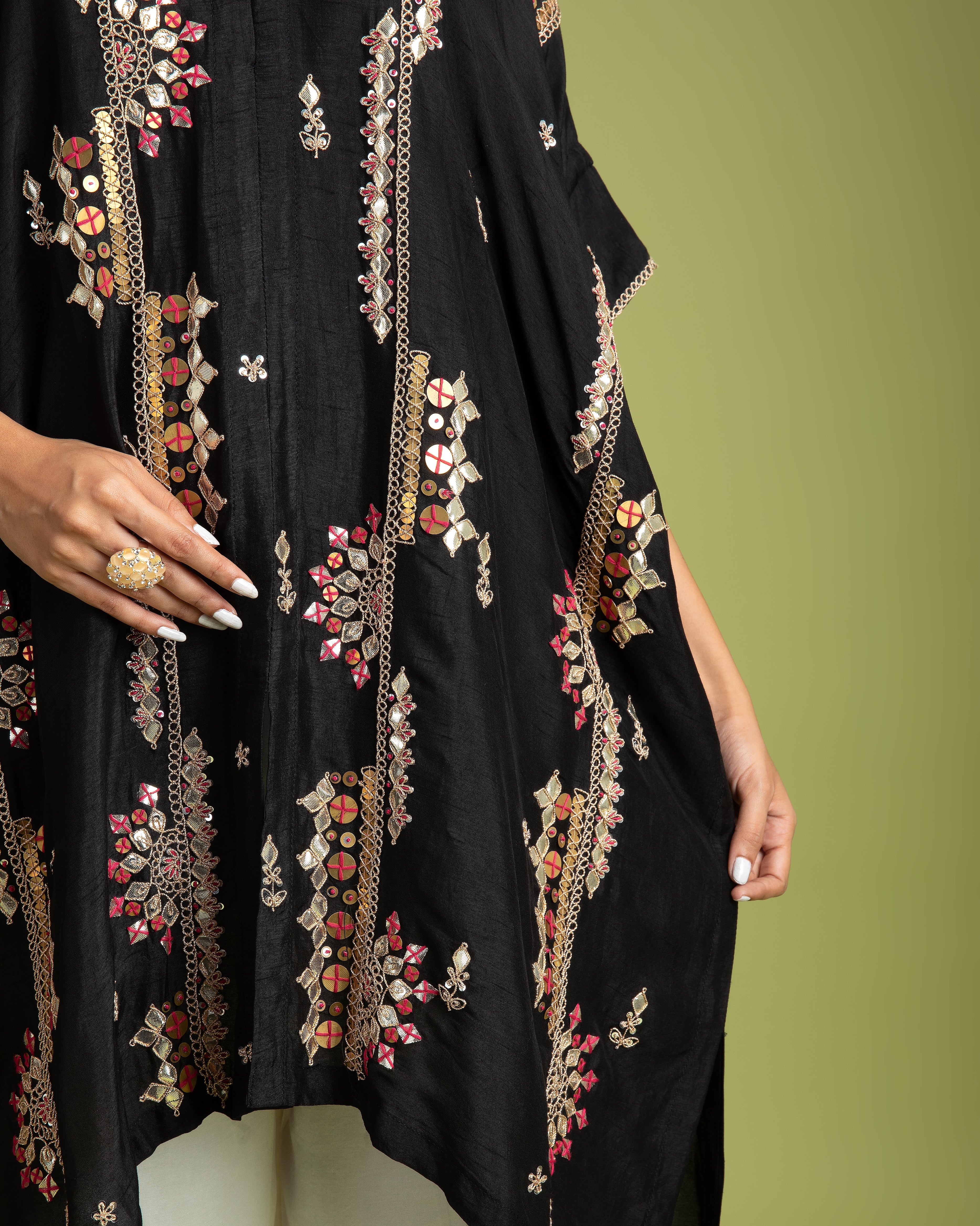 Black Silk Kaftaan Into-Western - Mokshaa