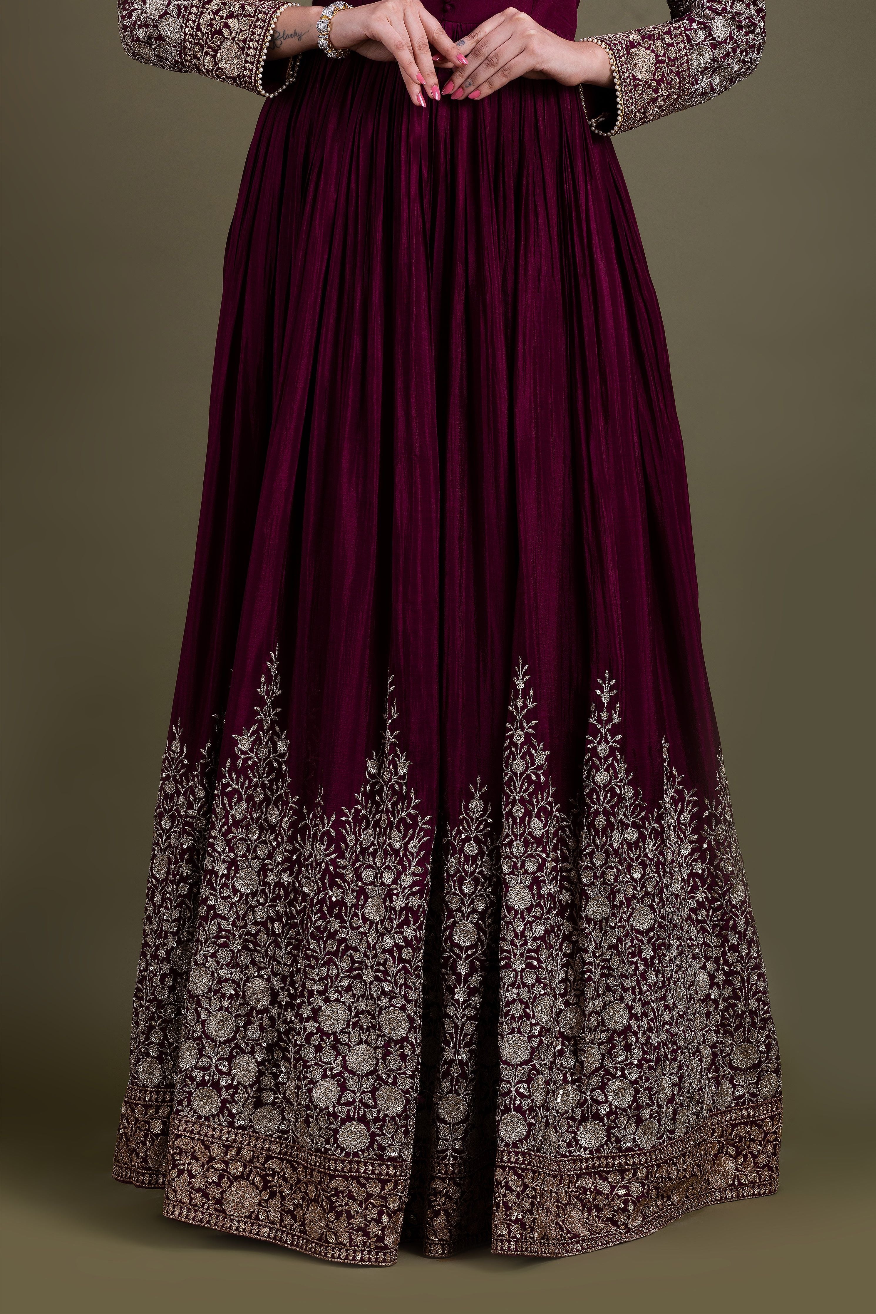 Deep Maroon Embellished Anarkali Set  Mokshaa