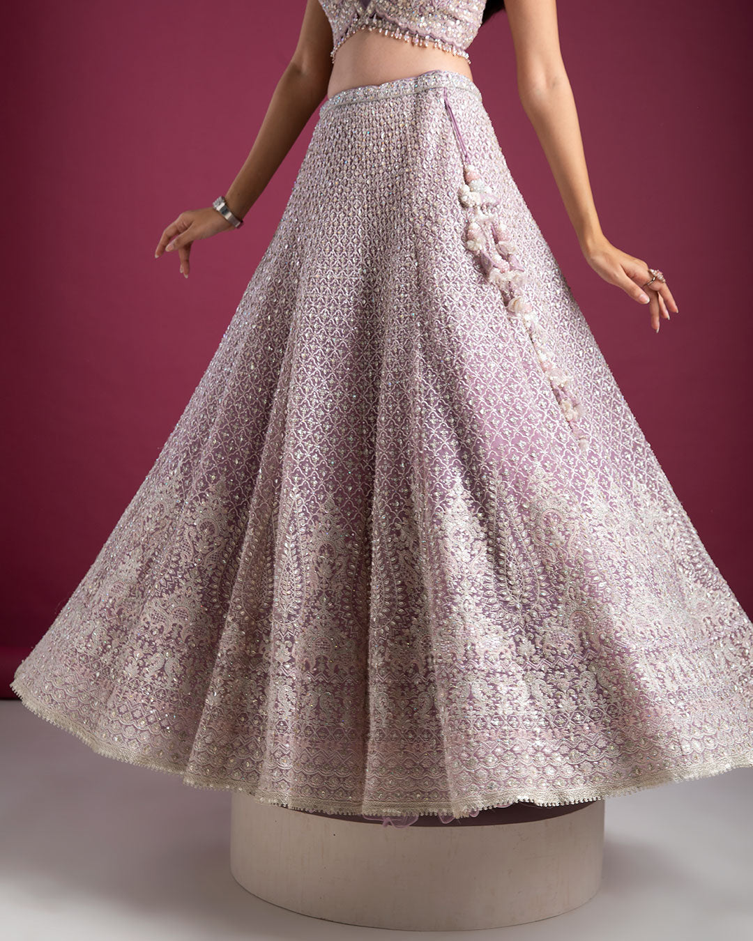 Pastel Lilac Intricately Embroidered Bridal Lehenga - Mokshaa