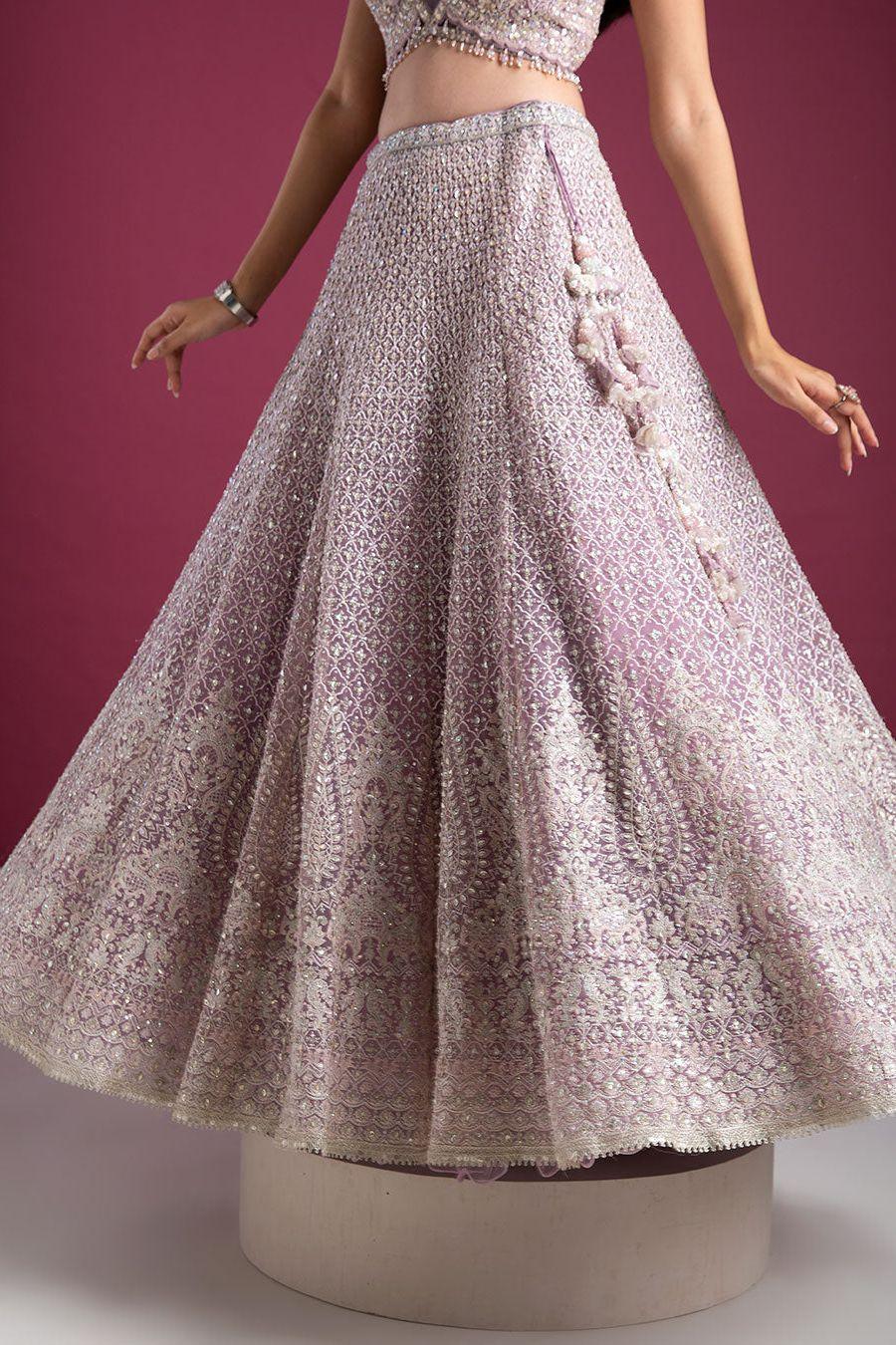 Pastel Lilac Intricately Embroidered Bridal Lehenga - Mokshaa