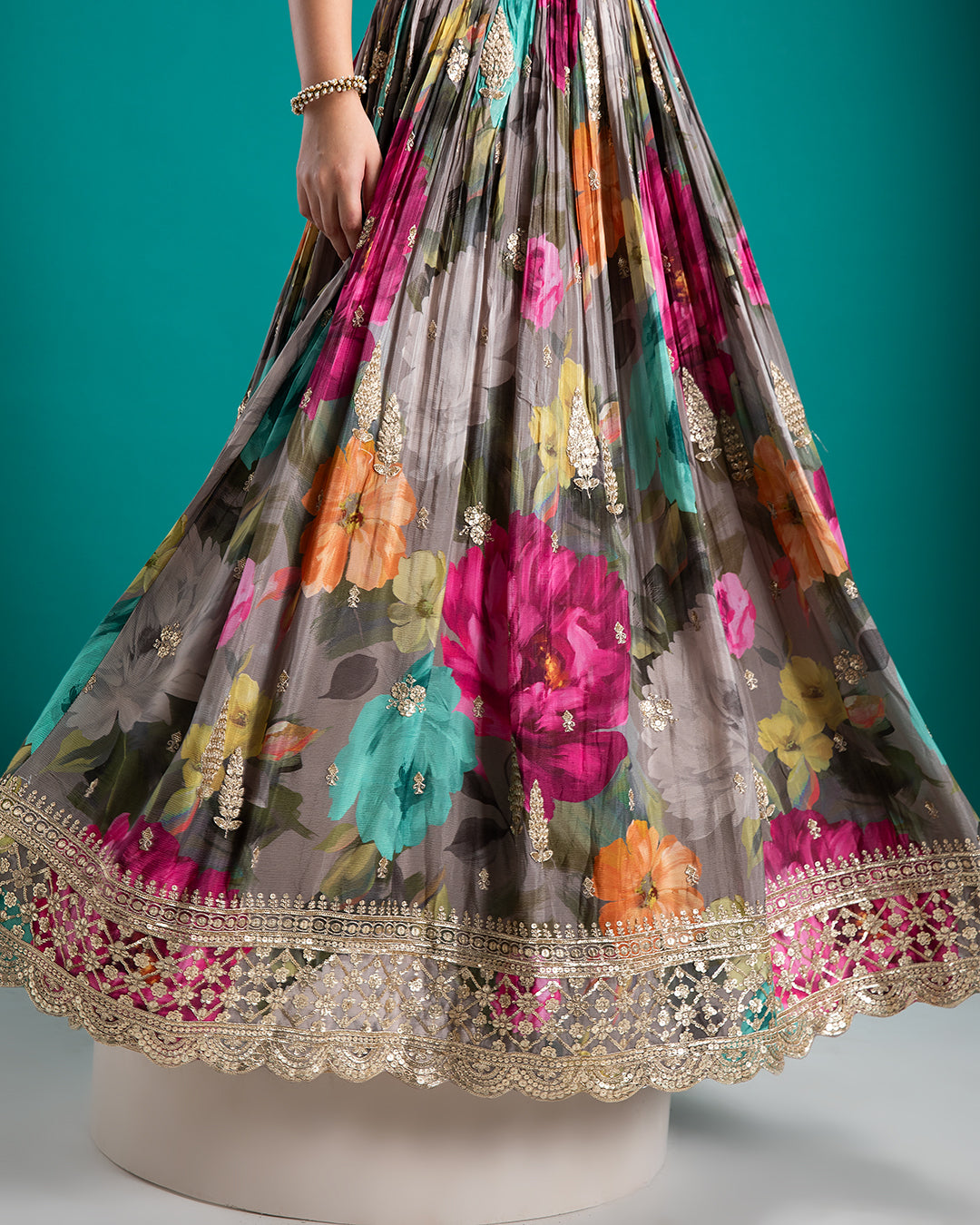 Floral Printed Lehenga with Embellished Blouse - Mokshaa