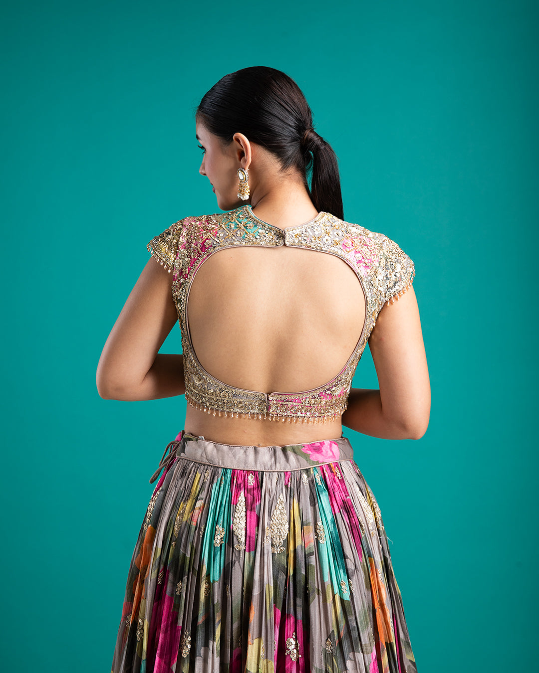 Floral Printed Lehenga with Embellished Blouse - Mokshaa