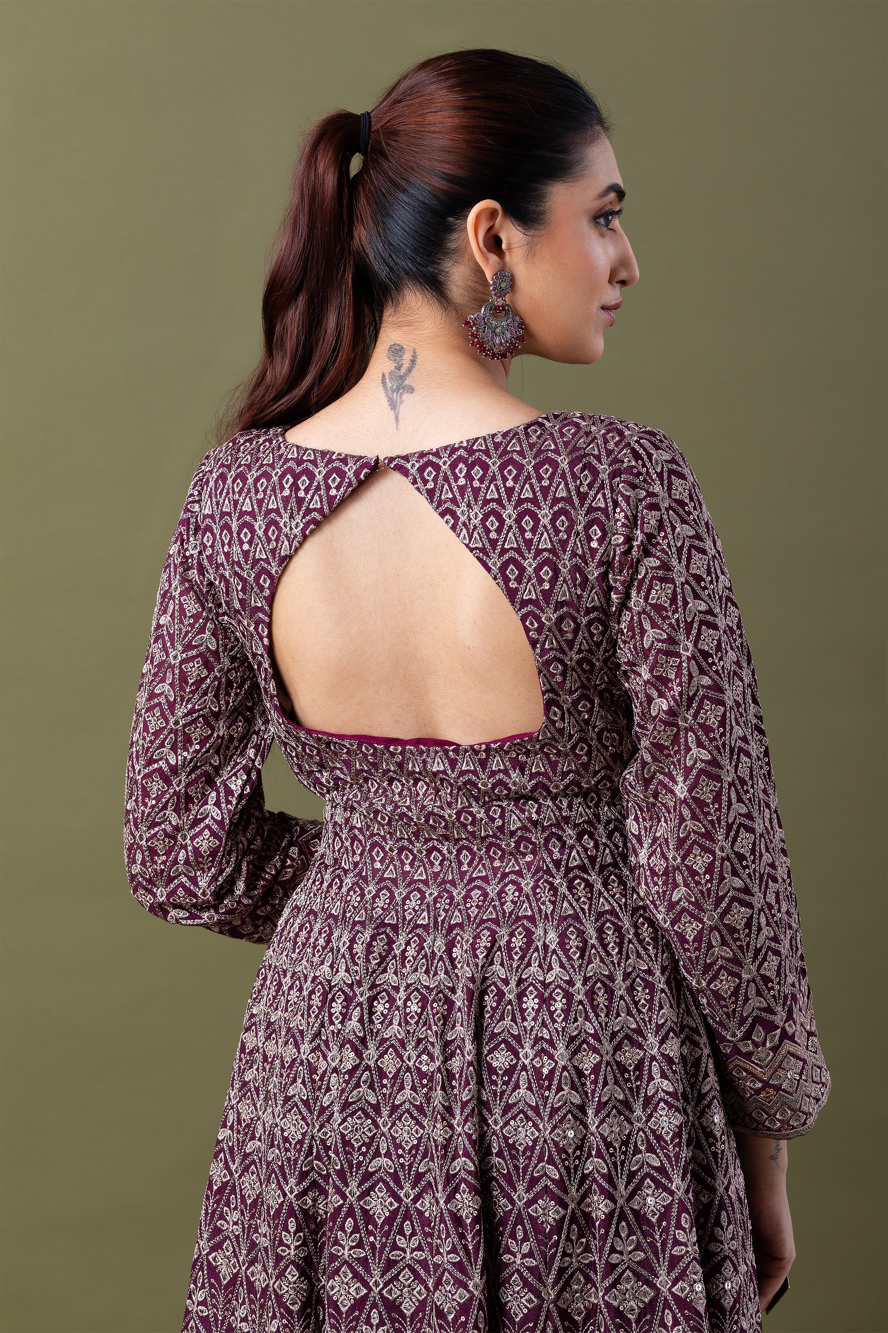 Deep Plum Embroidered Sharara Set - Mokshaa