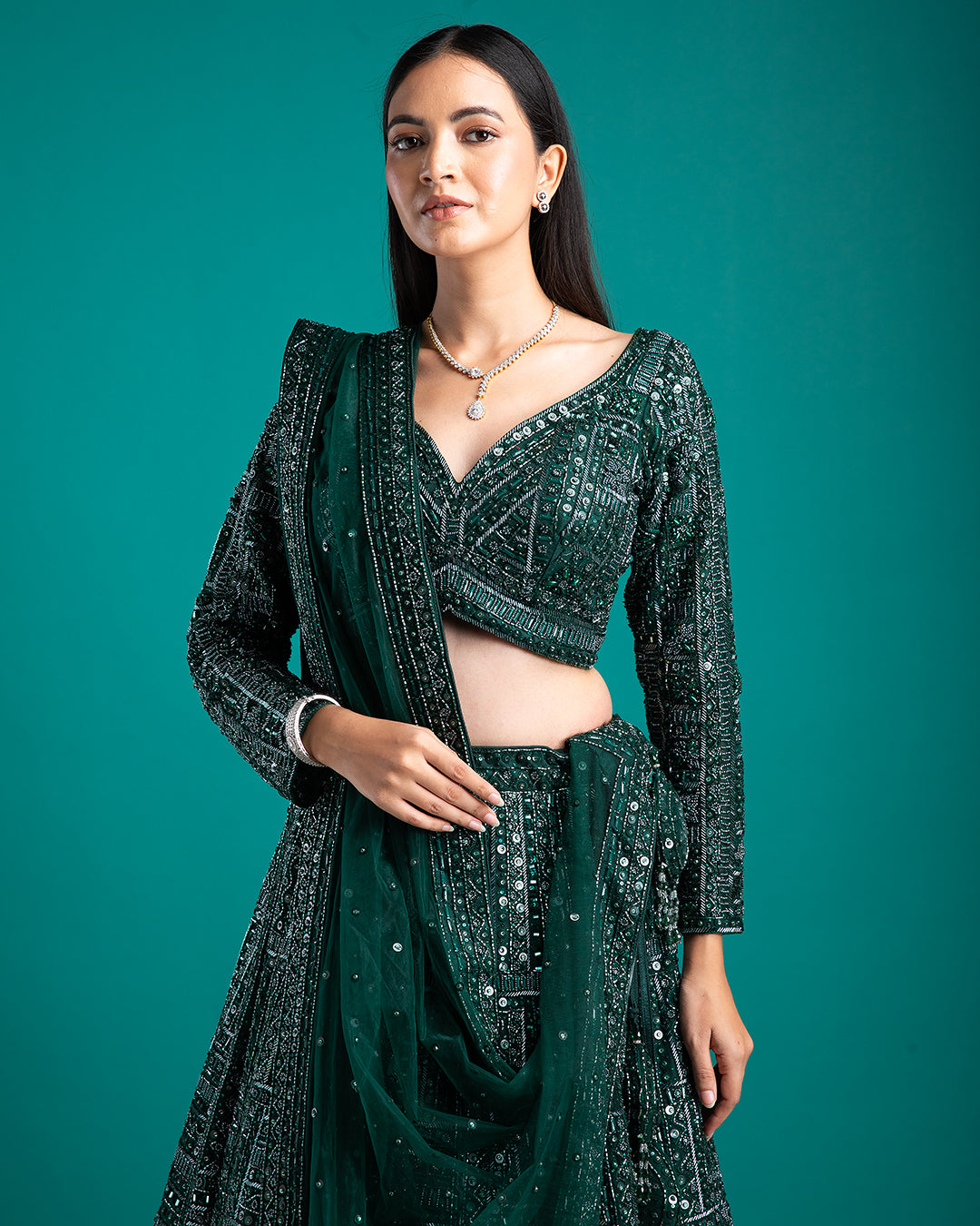 Emerald Green Lehenga - Mokshaa