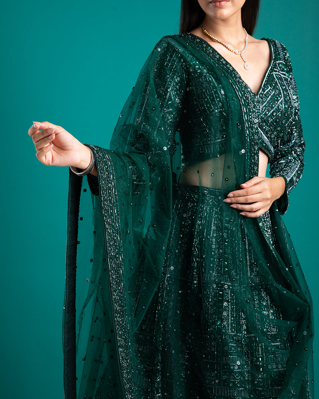 Emerald Green Lehenga - Mokshaa