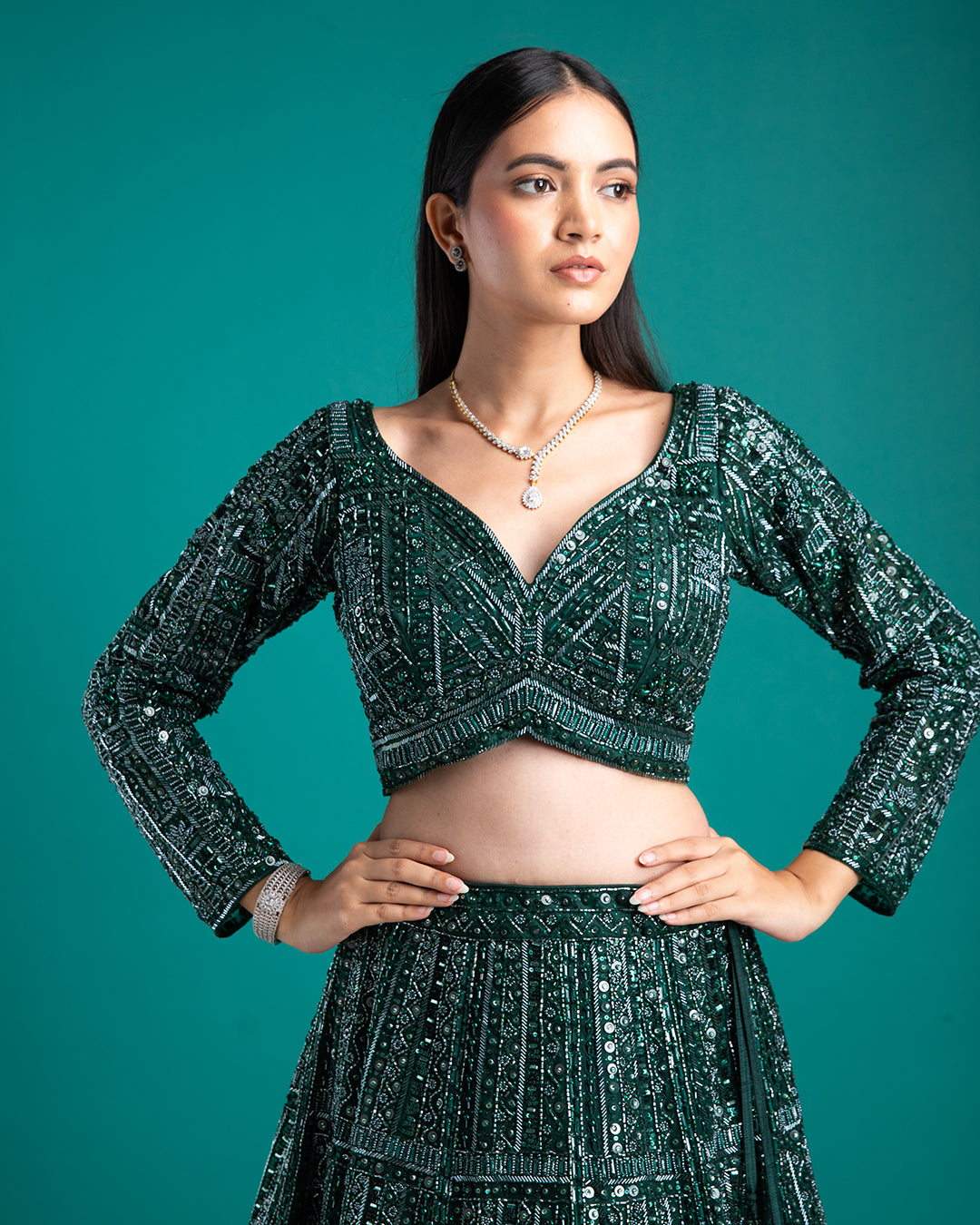 Emerald Green Lehenga - Mokshaa