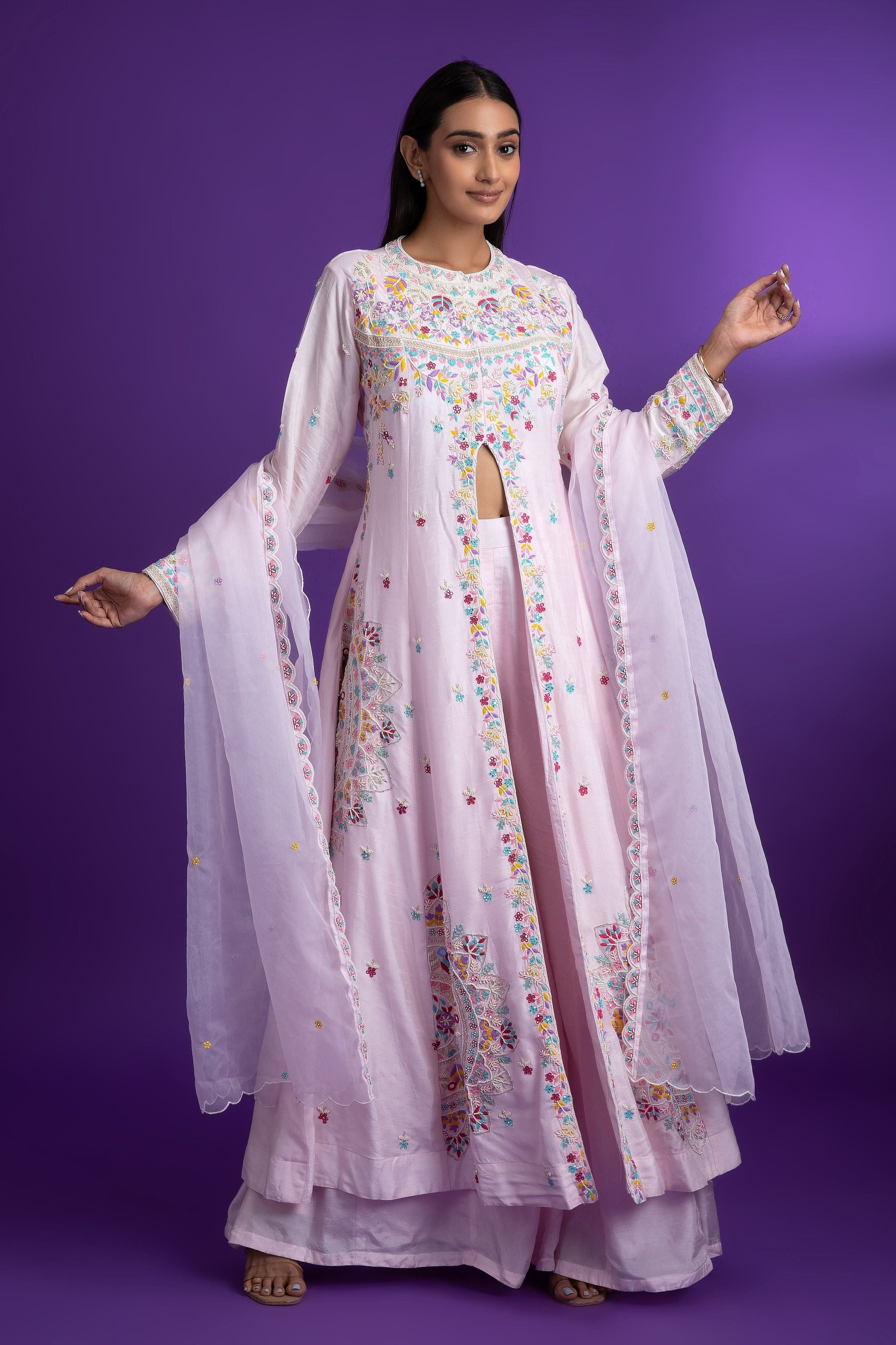 Baby Pink Silk Indo-western - Mokshaa