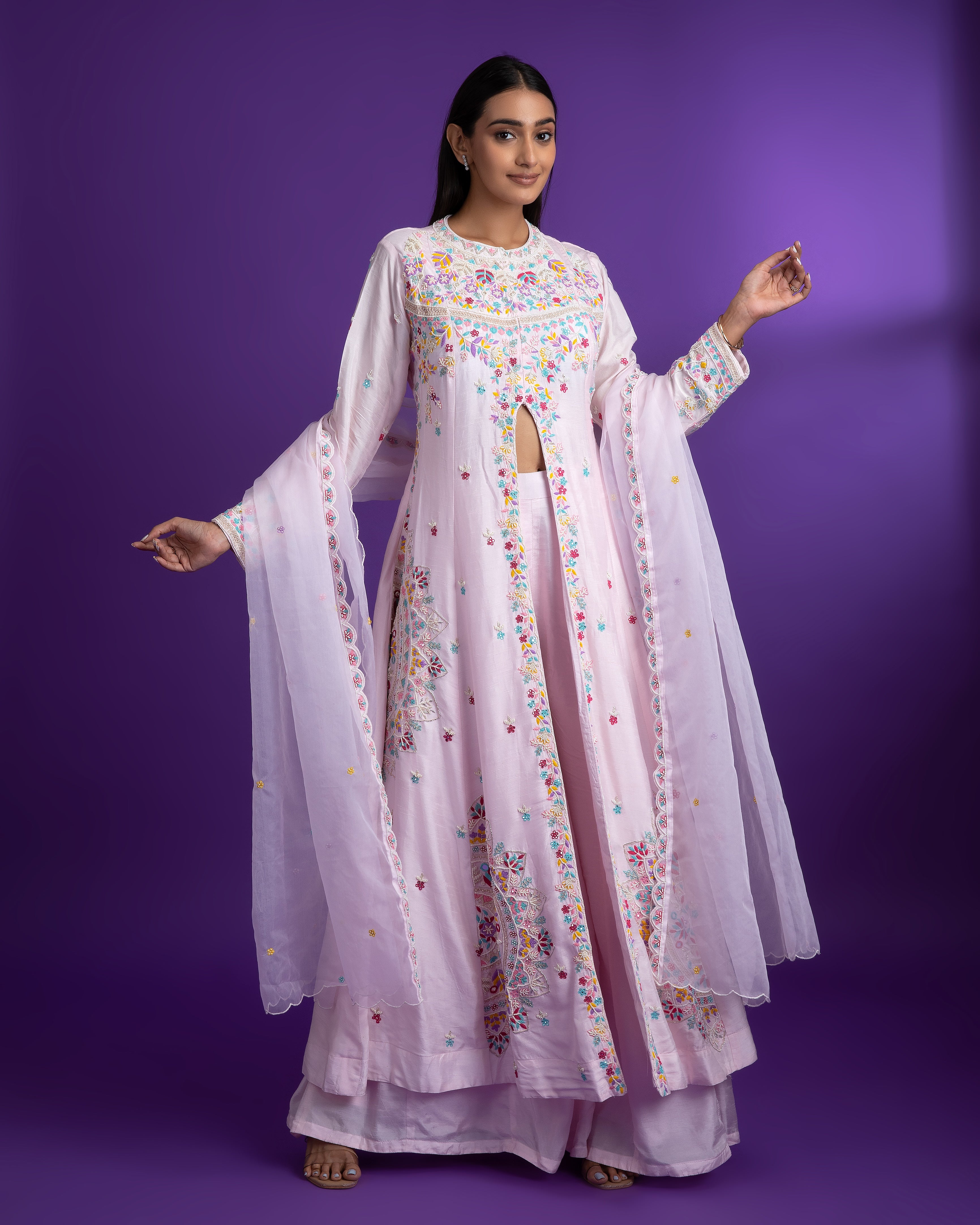 Baby Pink Silk Indo-western - Mokshaa