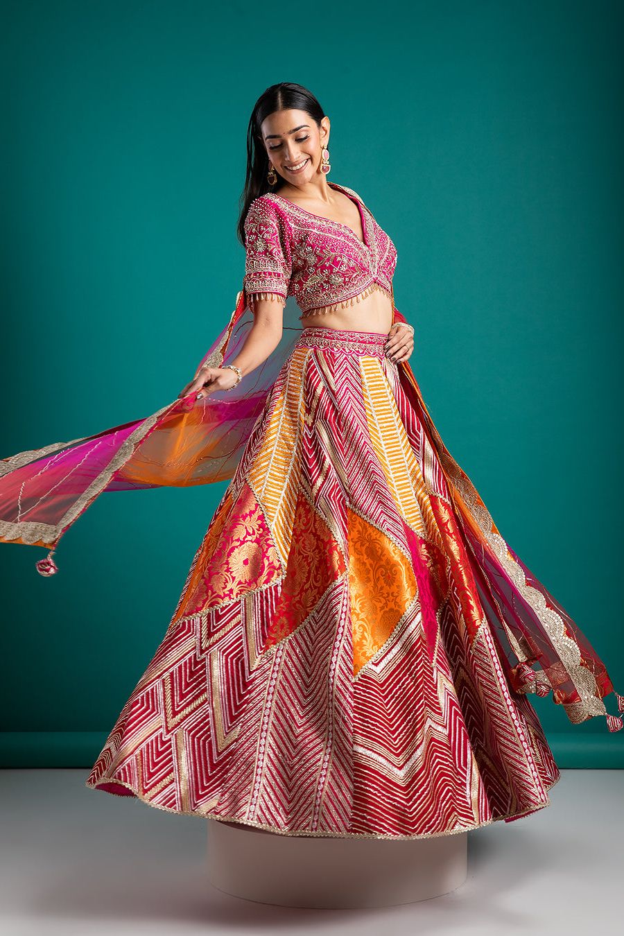 Multicolor Banarasi Silk Lehenga Set - Mokshaa