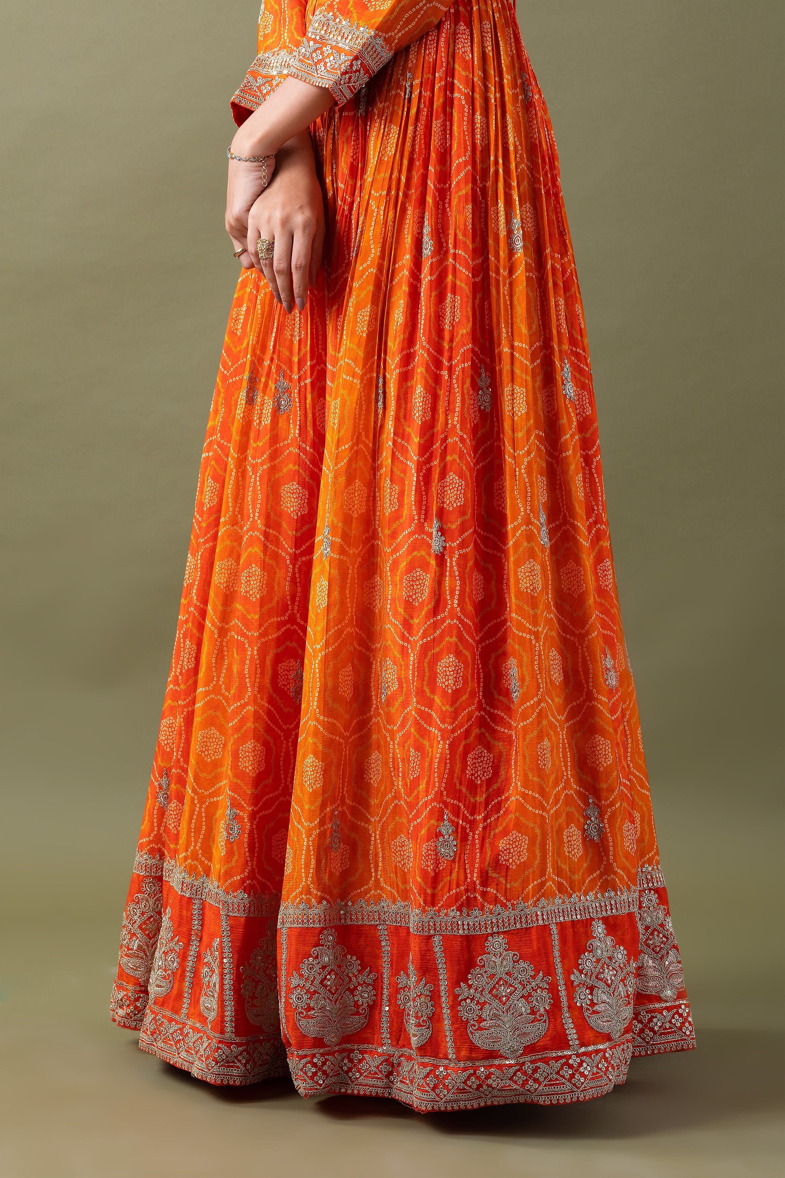 Vibrant Orange Bandhani Anarkali Set聽 Mokshaa