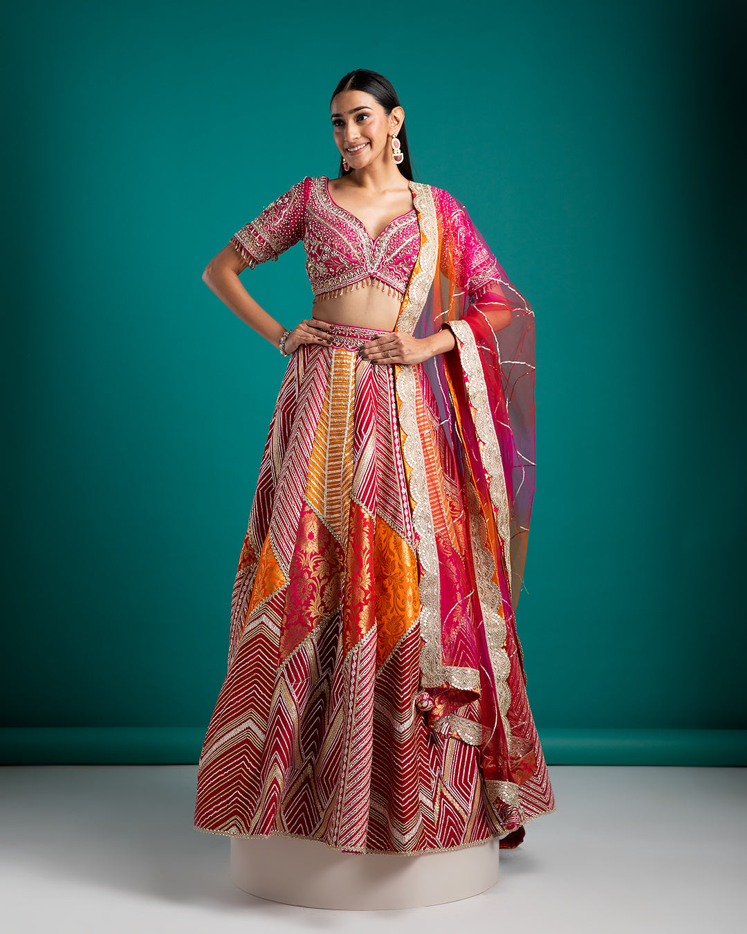 Multicolor Banarasi Silk Lehenga Set - Mokshaa