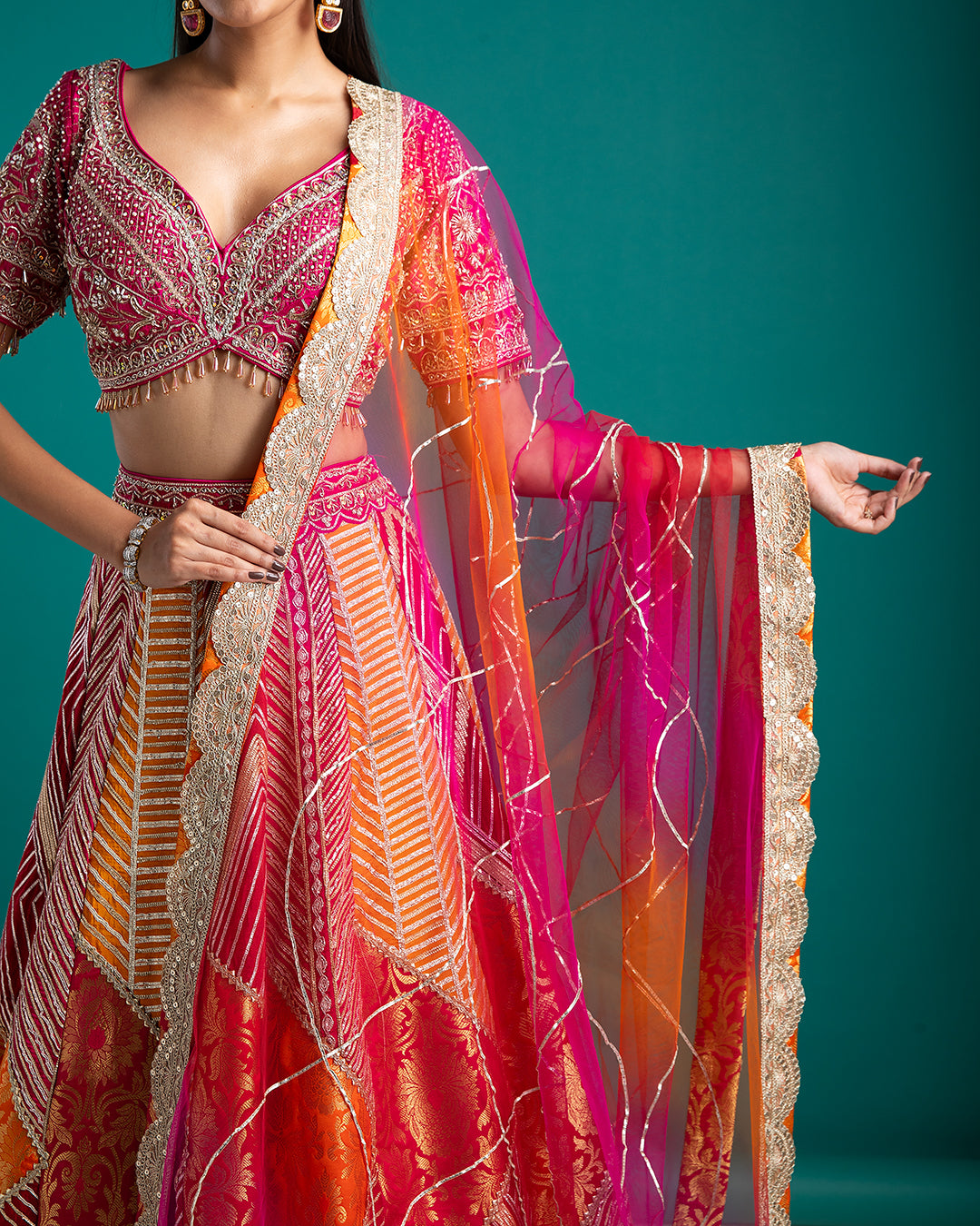 Multicolor Banarasi Silk Lehenga Set - Mokshaa