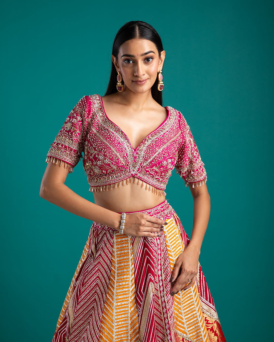 Multicolor Banarasi Silk Lehenga Set - Mokshaa