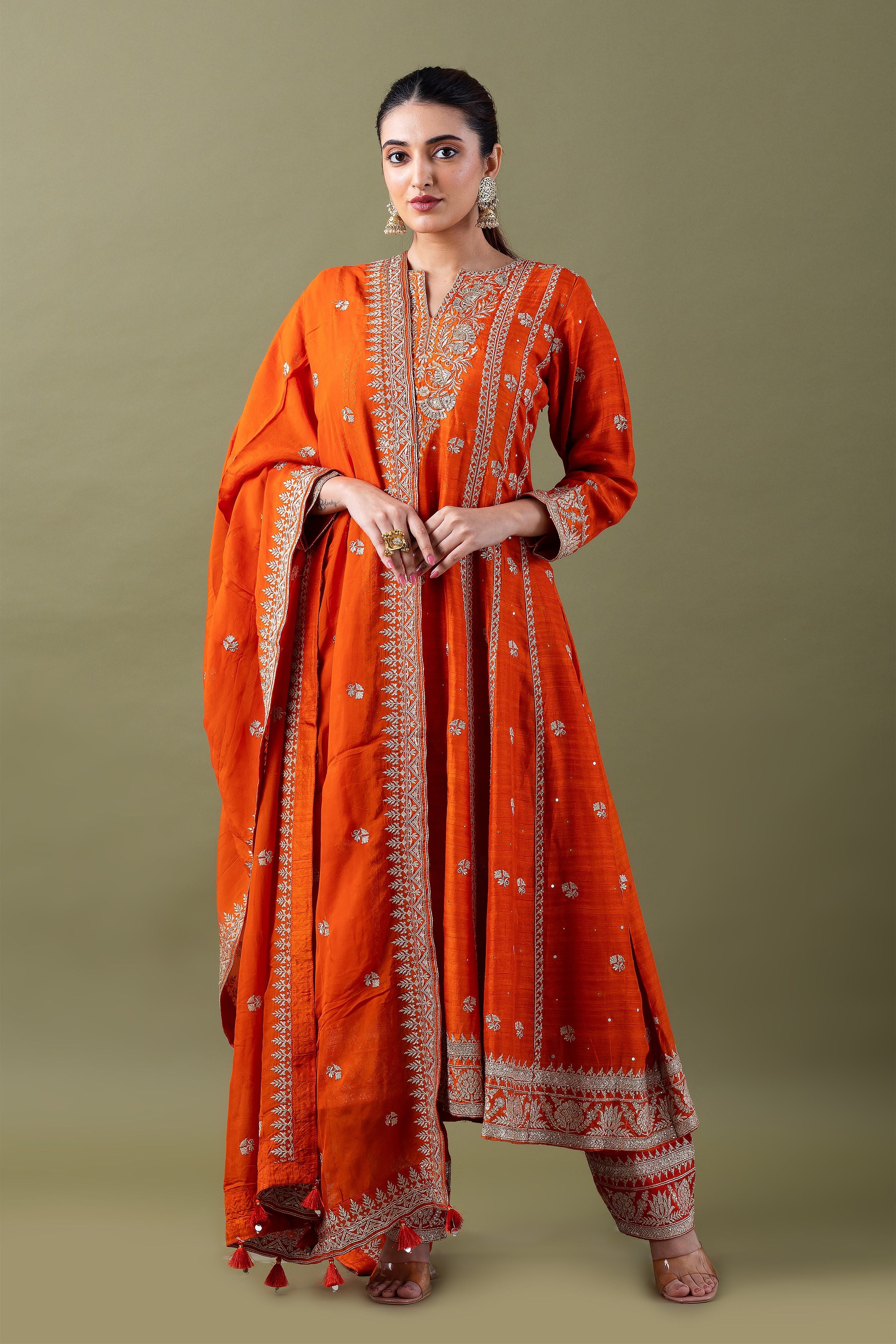 Vibrant Orange Anarkali Set  Mokshaa