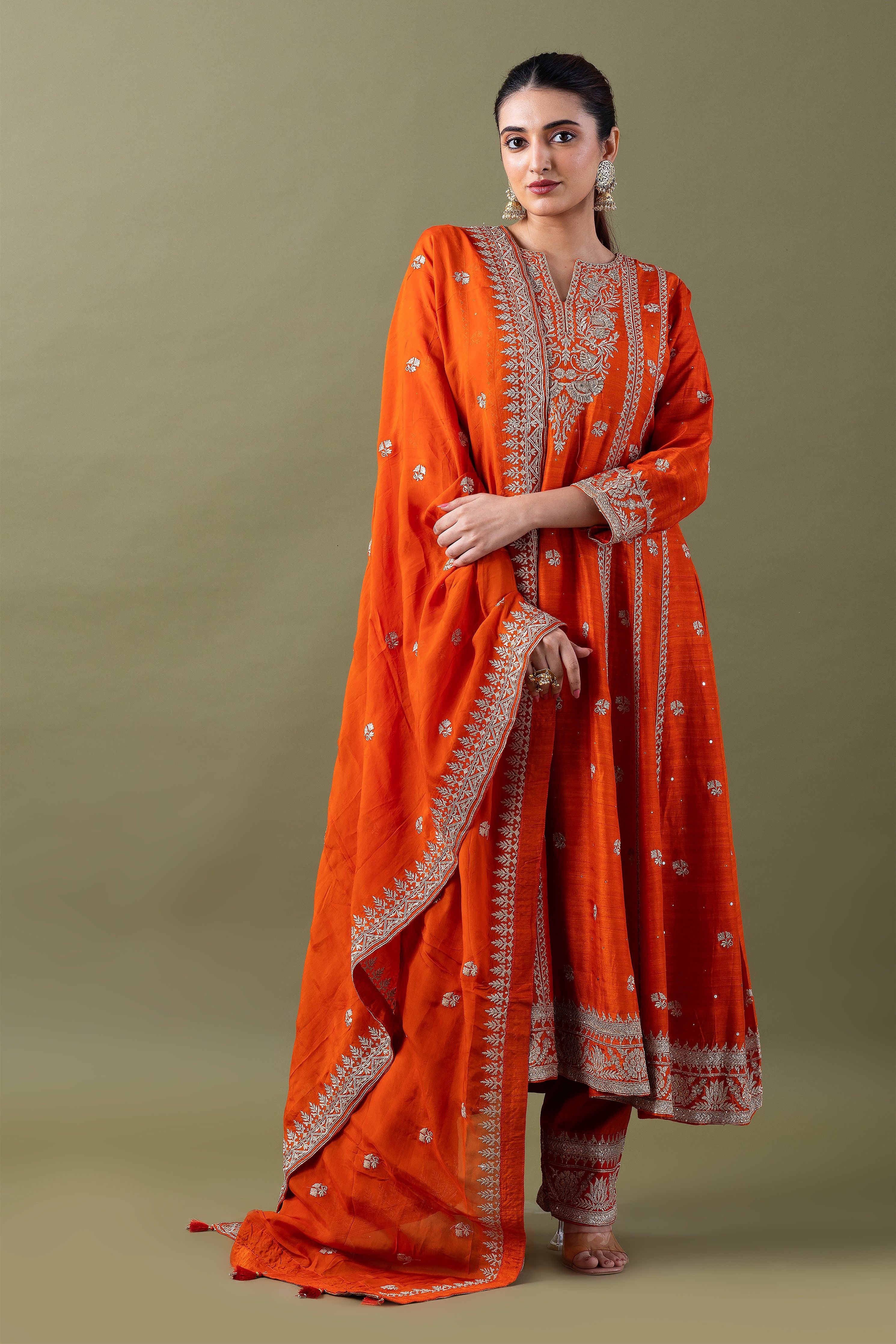 Vibrant Orange Anarkali Set  Mokshaa