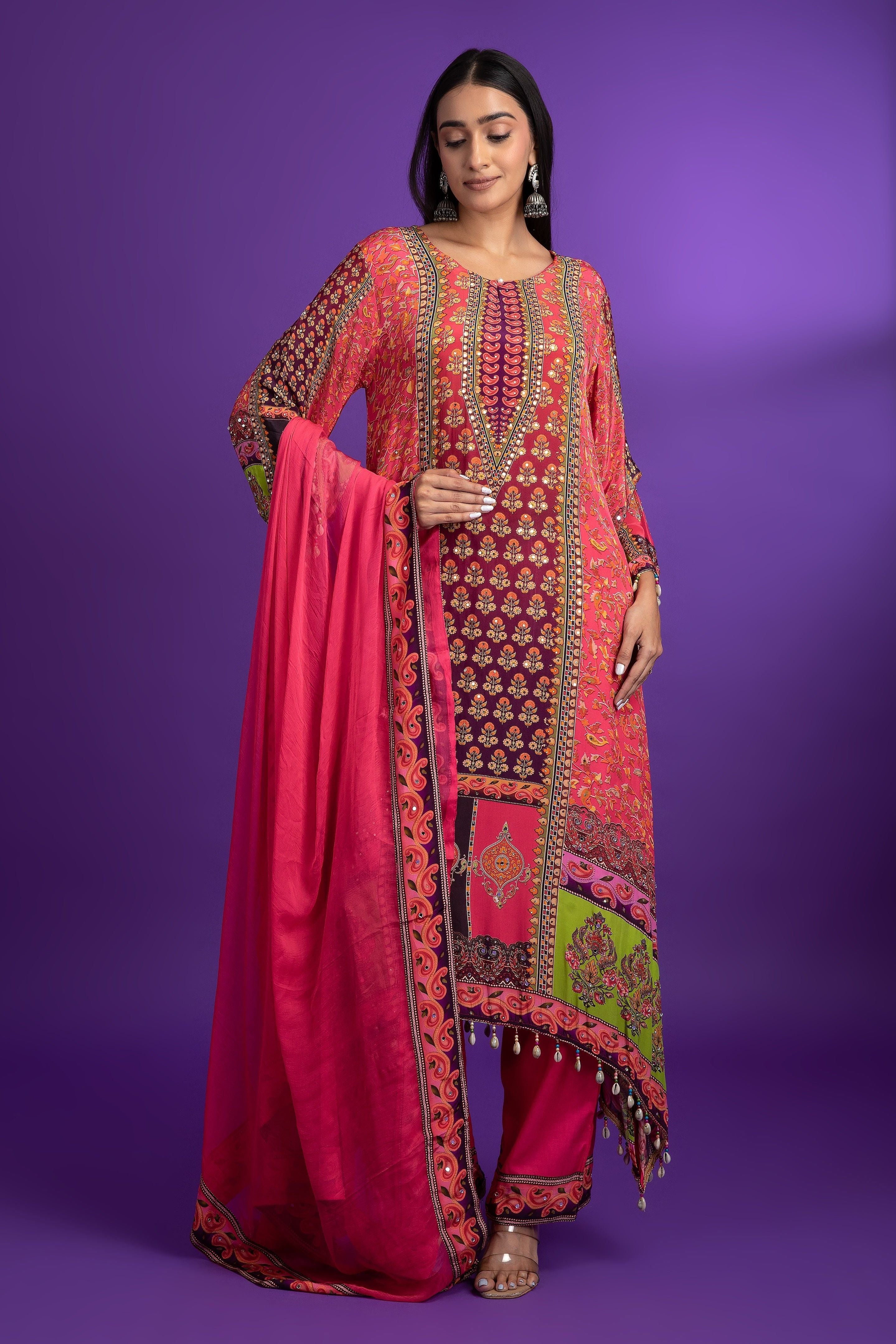 Pink Crepe Silk printed set - Mokshaa