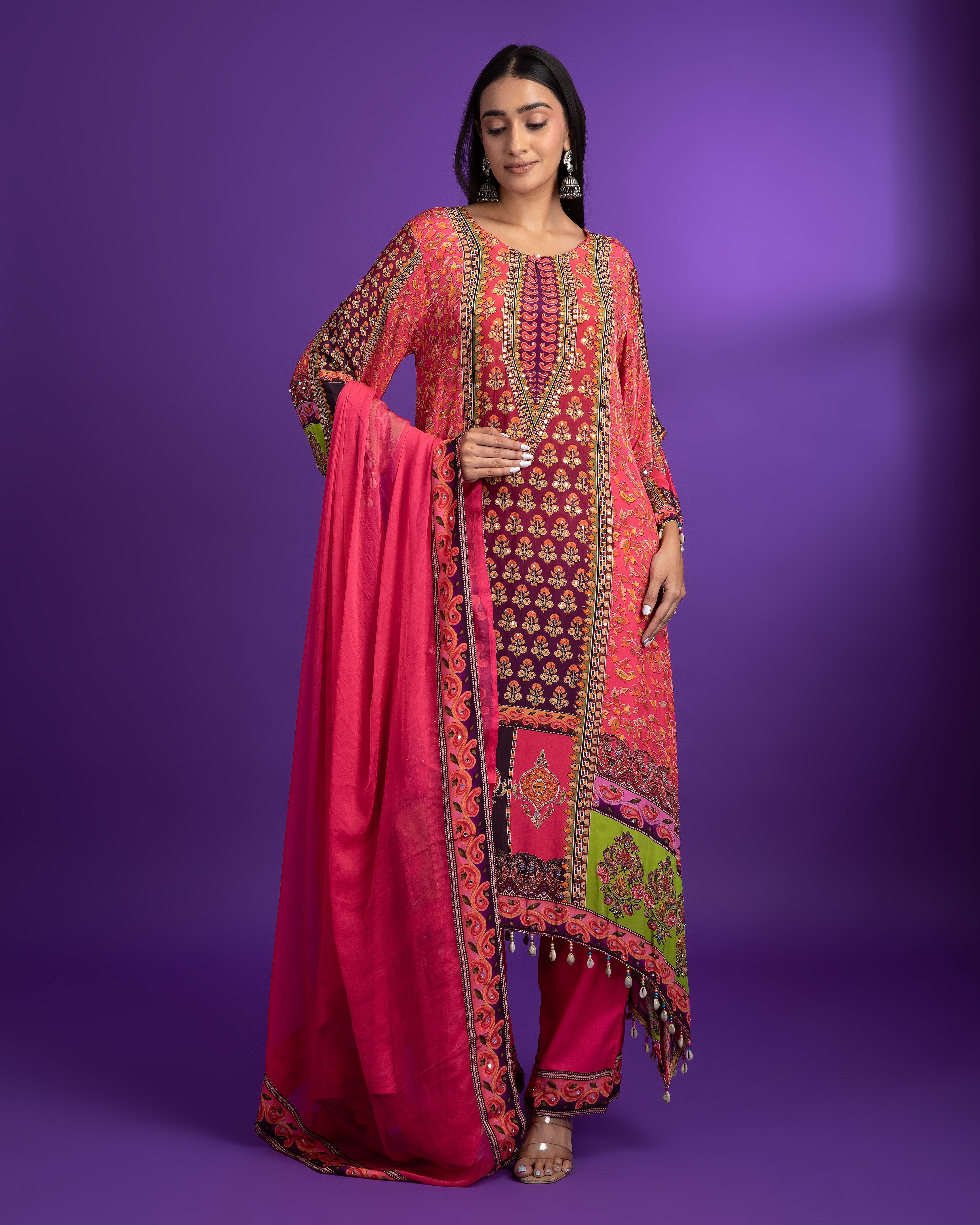 Pink Crepe Silk printed set - Mokshaa