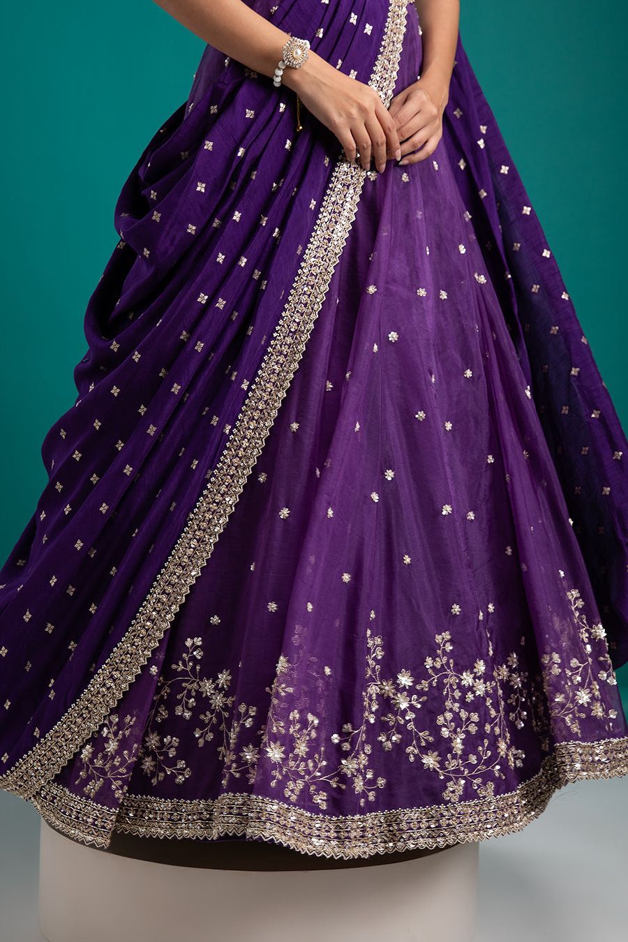 Regal Violet Draped Lehenga Set - Mokshaa