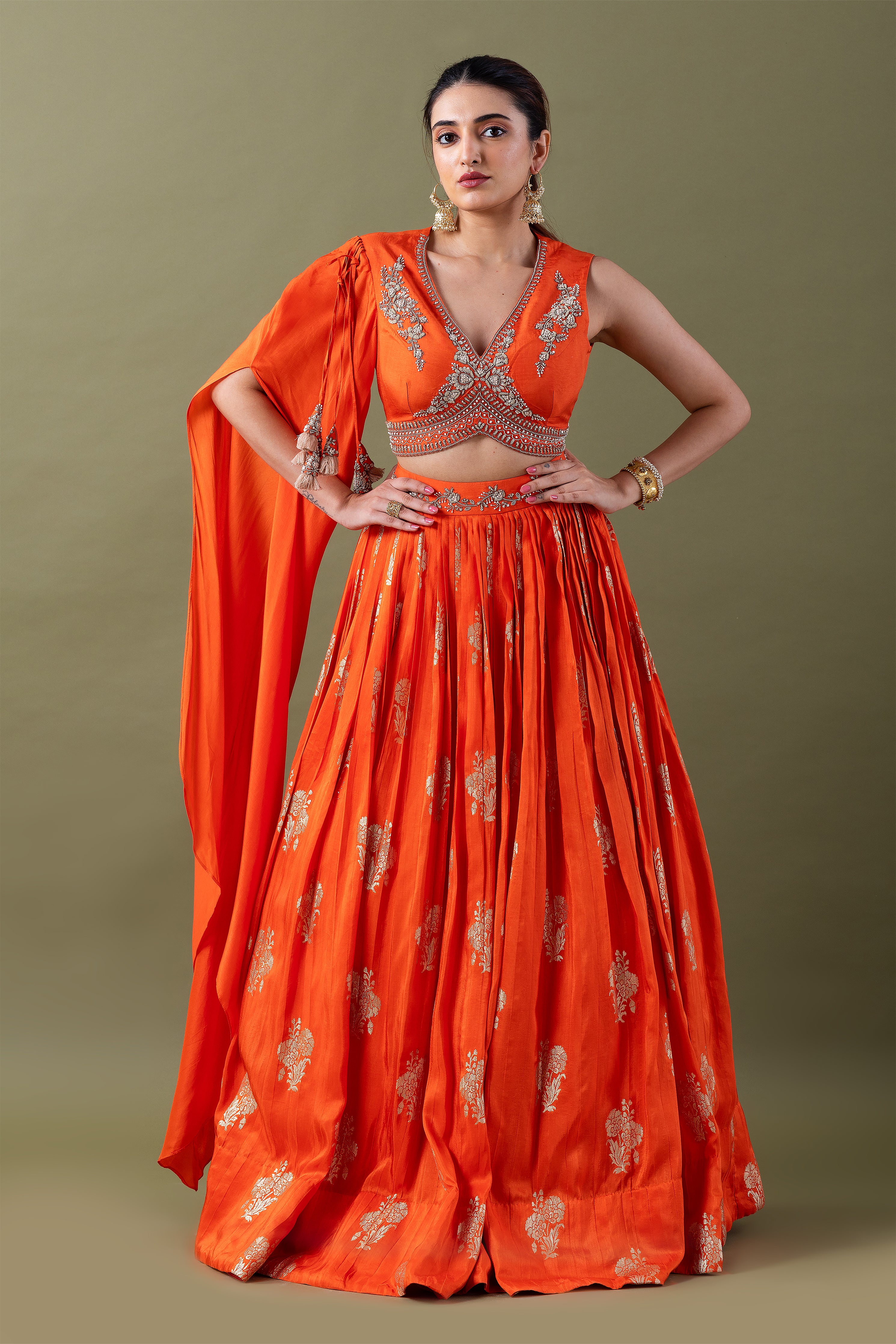 Orange Embroidered Lehenga Set  Mokshaa