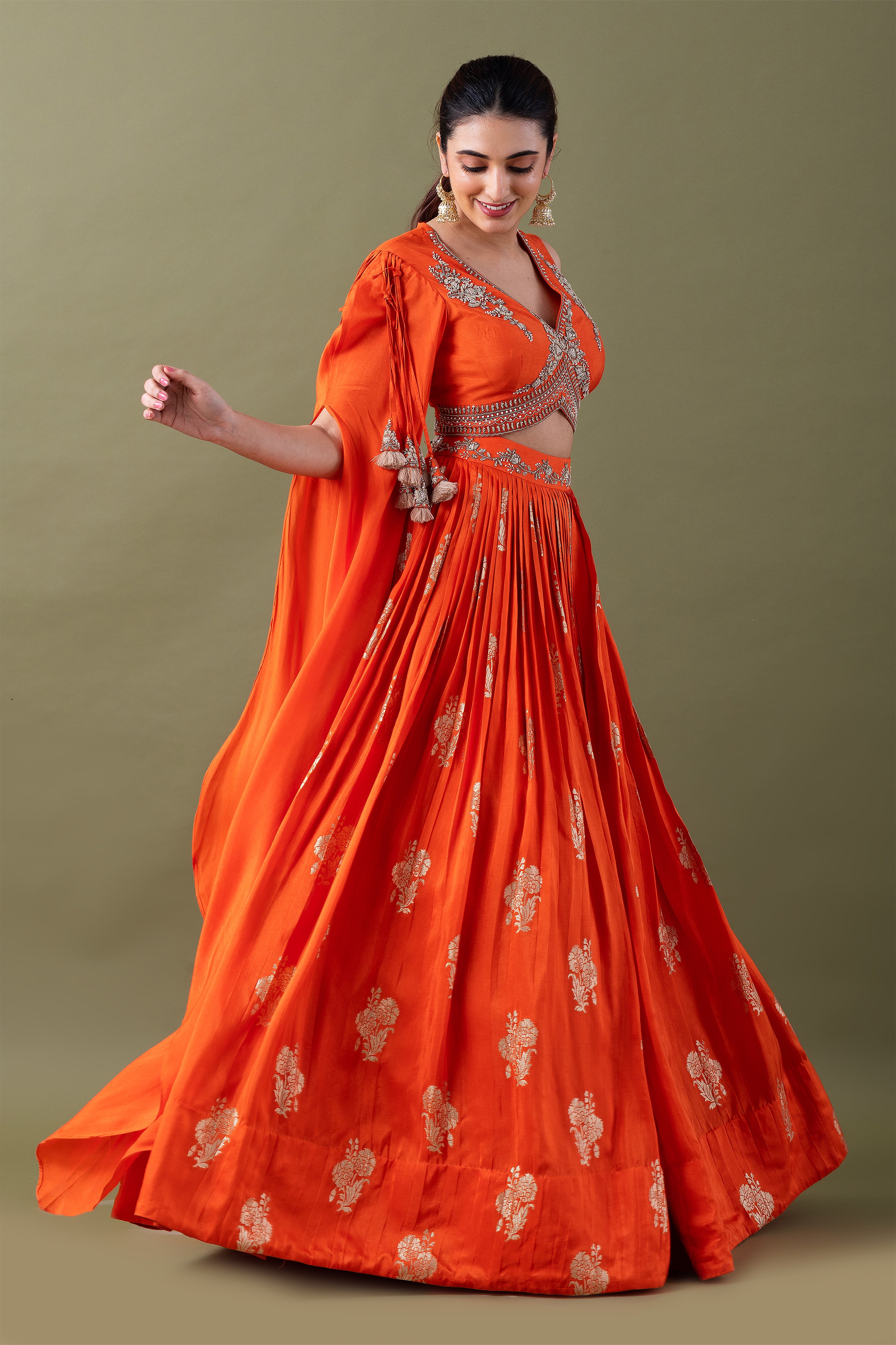 Orange Embroidered Lehenga Set  Mokshaa