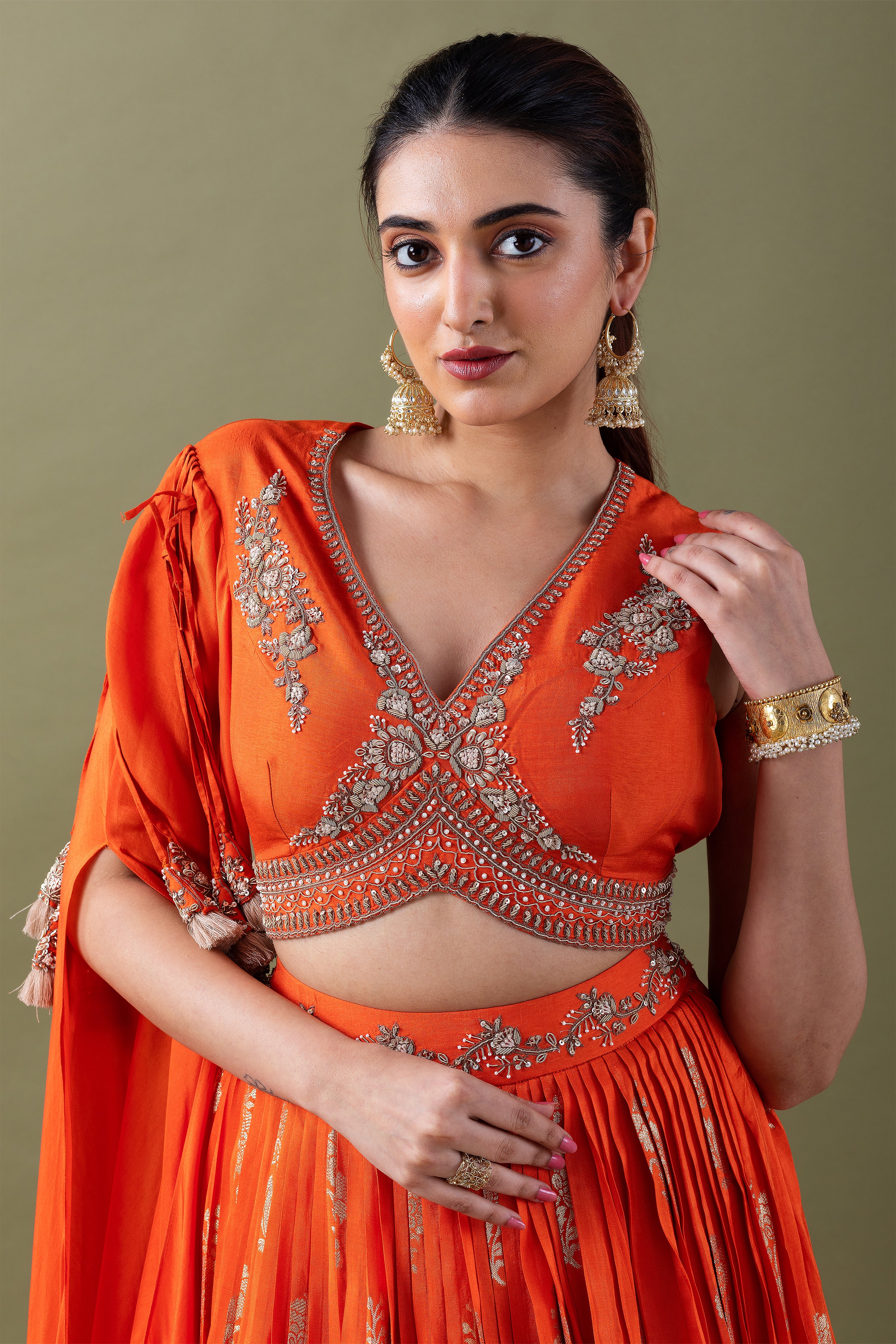 Orange Embroidered Lehenga Set  Mokshaa